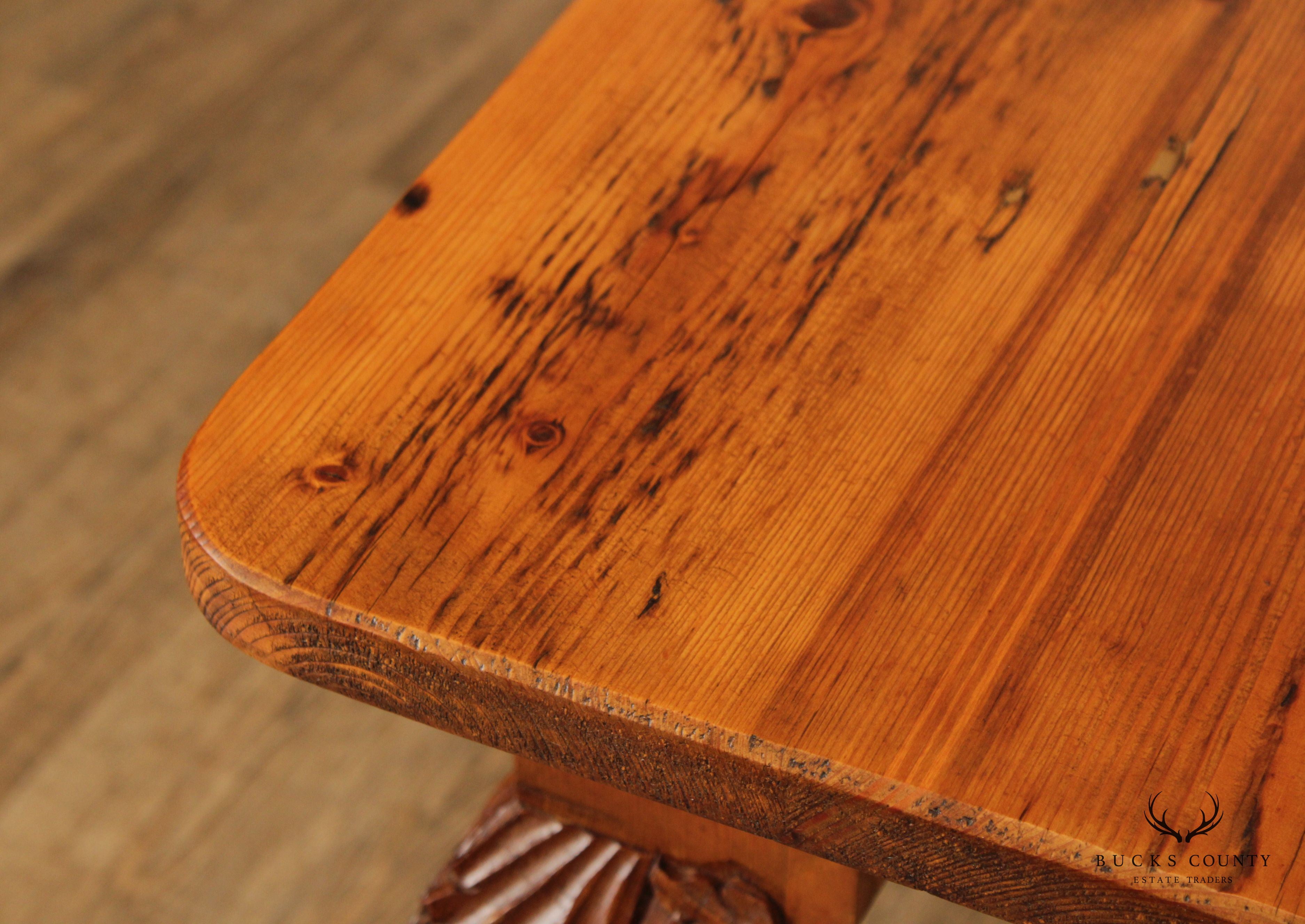 French Country Farmhouse Style Pine Carved Dining Table