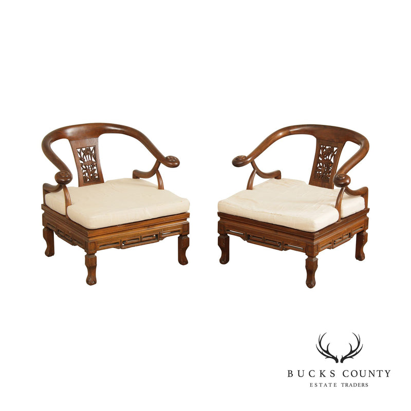 Vintage Chinese Pair of Horseshoe Lounge Chairs