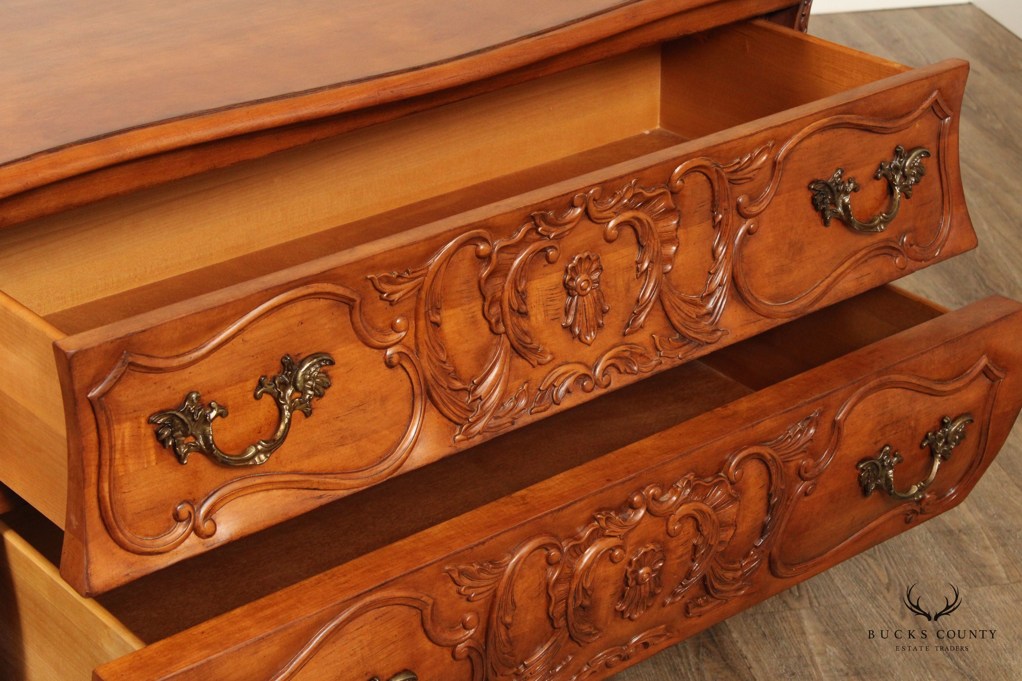 Century Furniture 'Coeur de France' Pair of Carved Cherry Bombe Chests