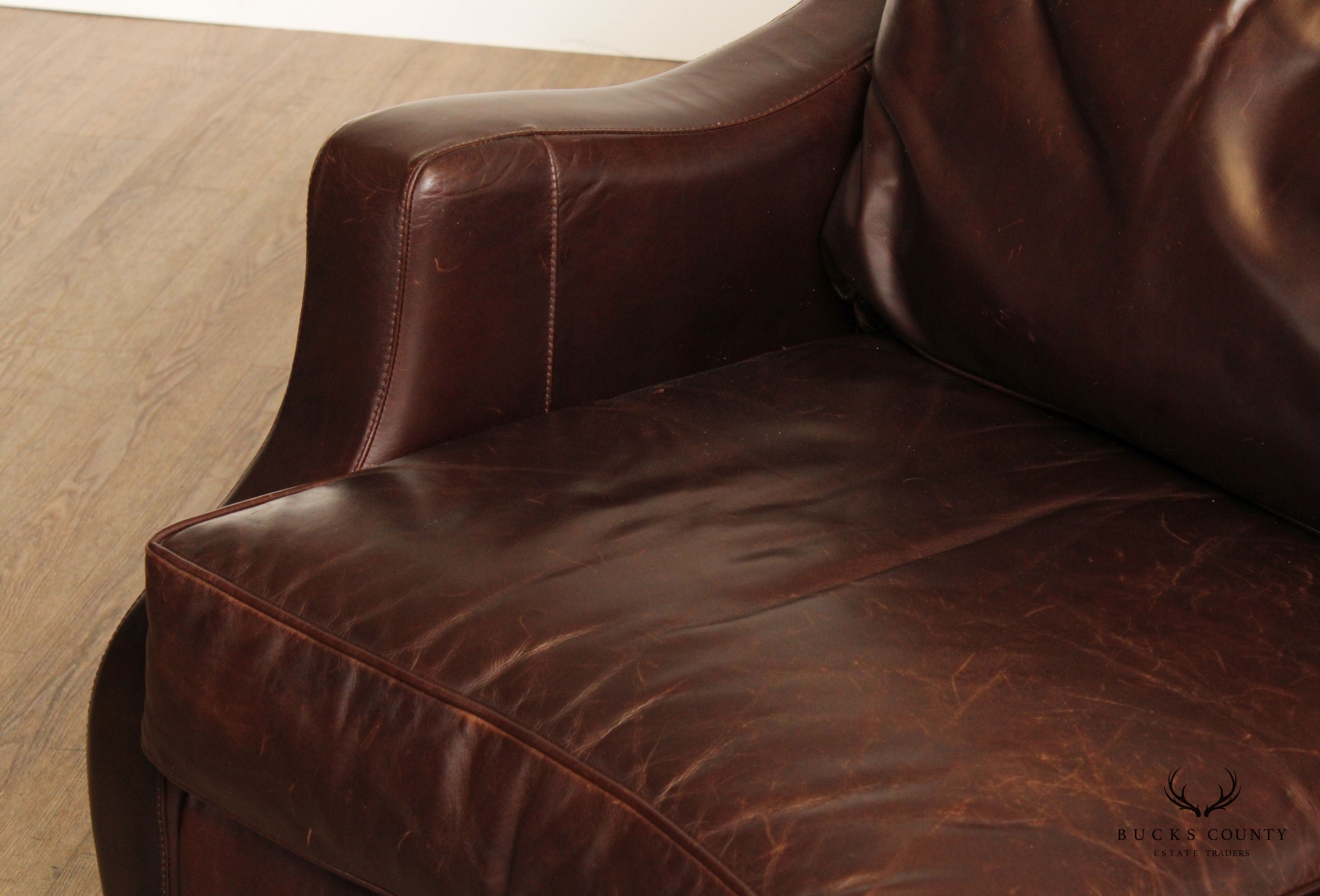 Thomasville Traditional Brown Leather Upholstered Sofa