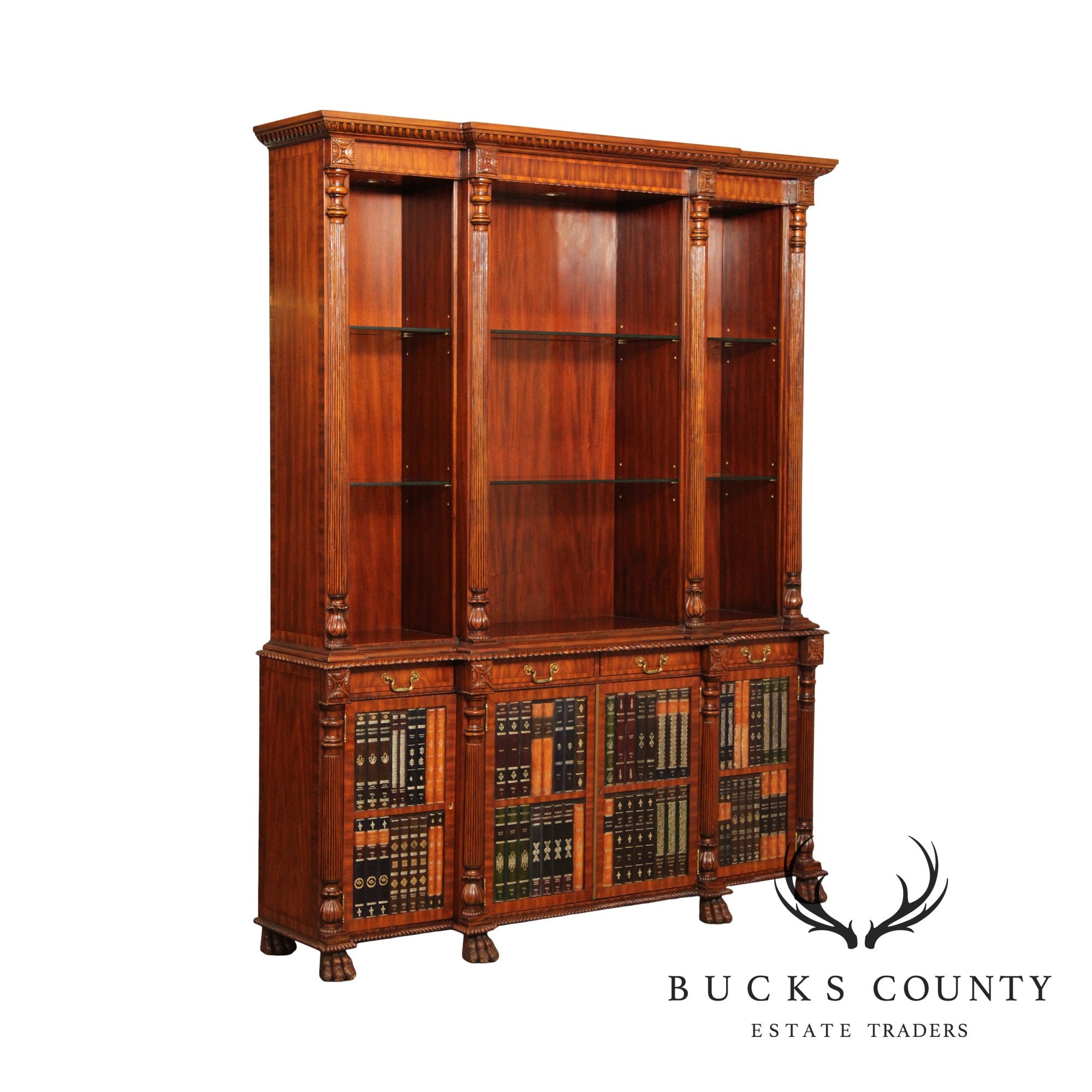 Maitland Smith Regency Style Large Mahogany Bookcase Breakfront