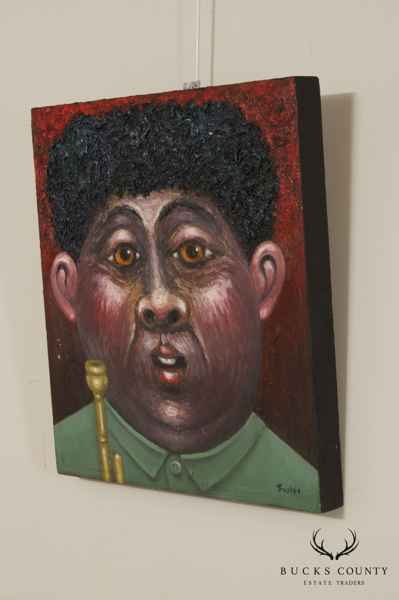Modernist Impasto Portrait of Musician Original Painting, Signed 'Juan'