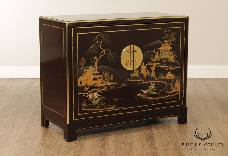 Baker Hand Painted Chinoiserie Lacquered 2 Door Cabinet