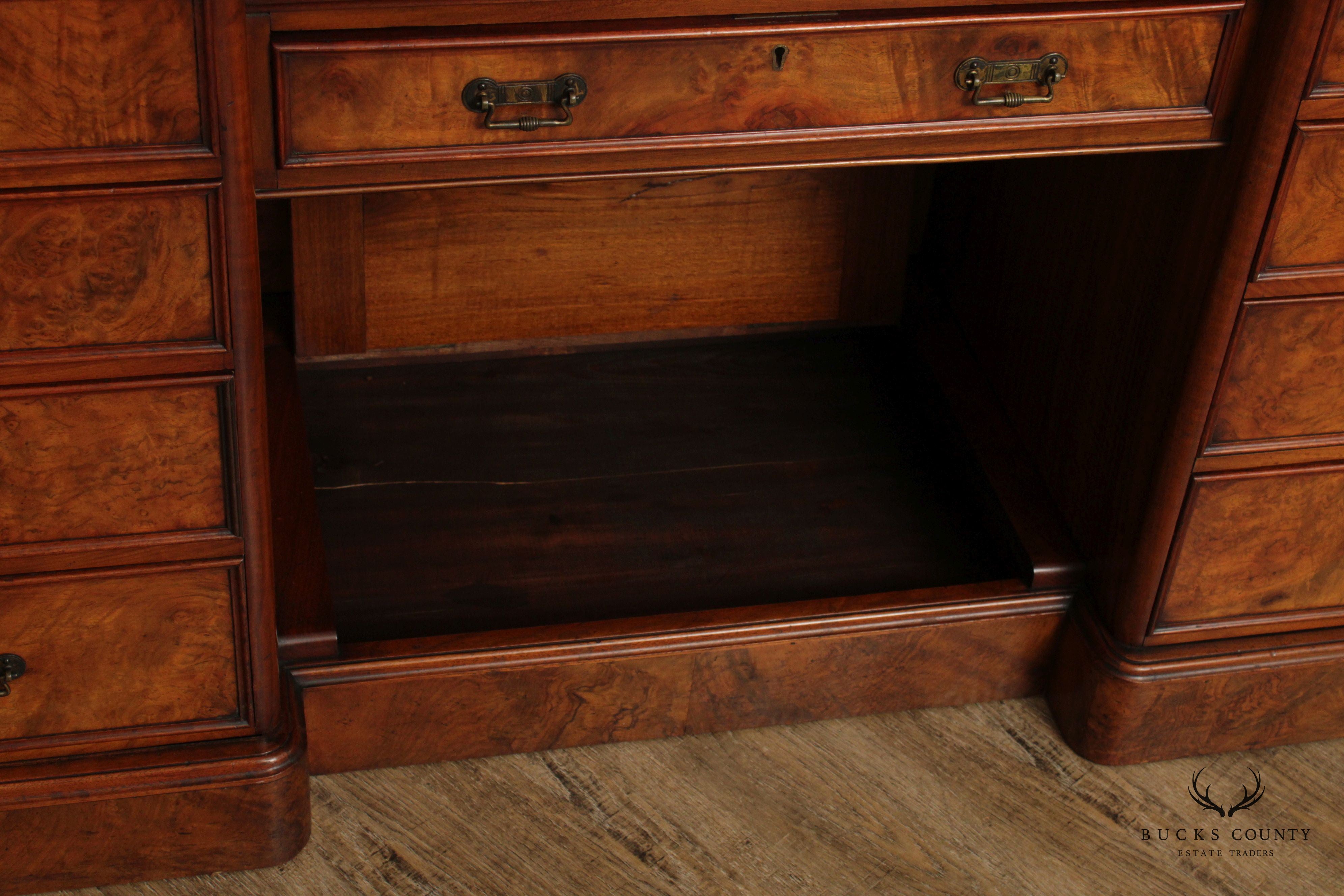 Antique English Victorian Walnut Burl Vanity Dresser with Mirror