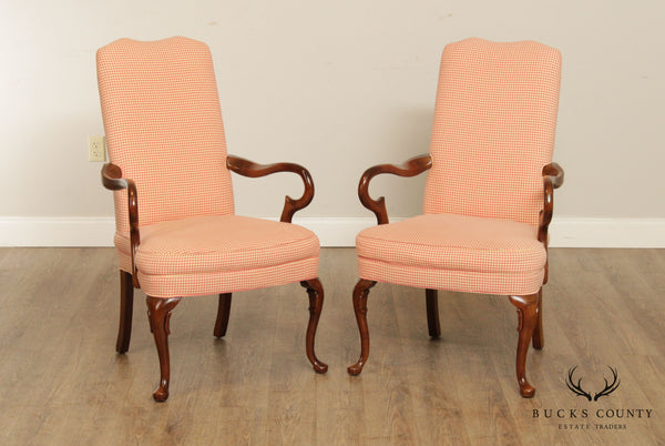Queen Anne Style Pair Custom Upholstered Arm Chairs