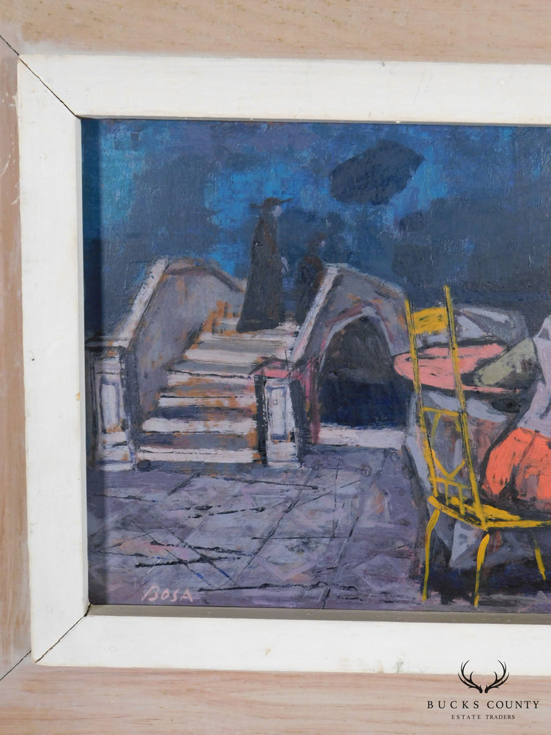 Louis Bosa (1905-1981) Untitled Signed Oil Painting Cafe Scene