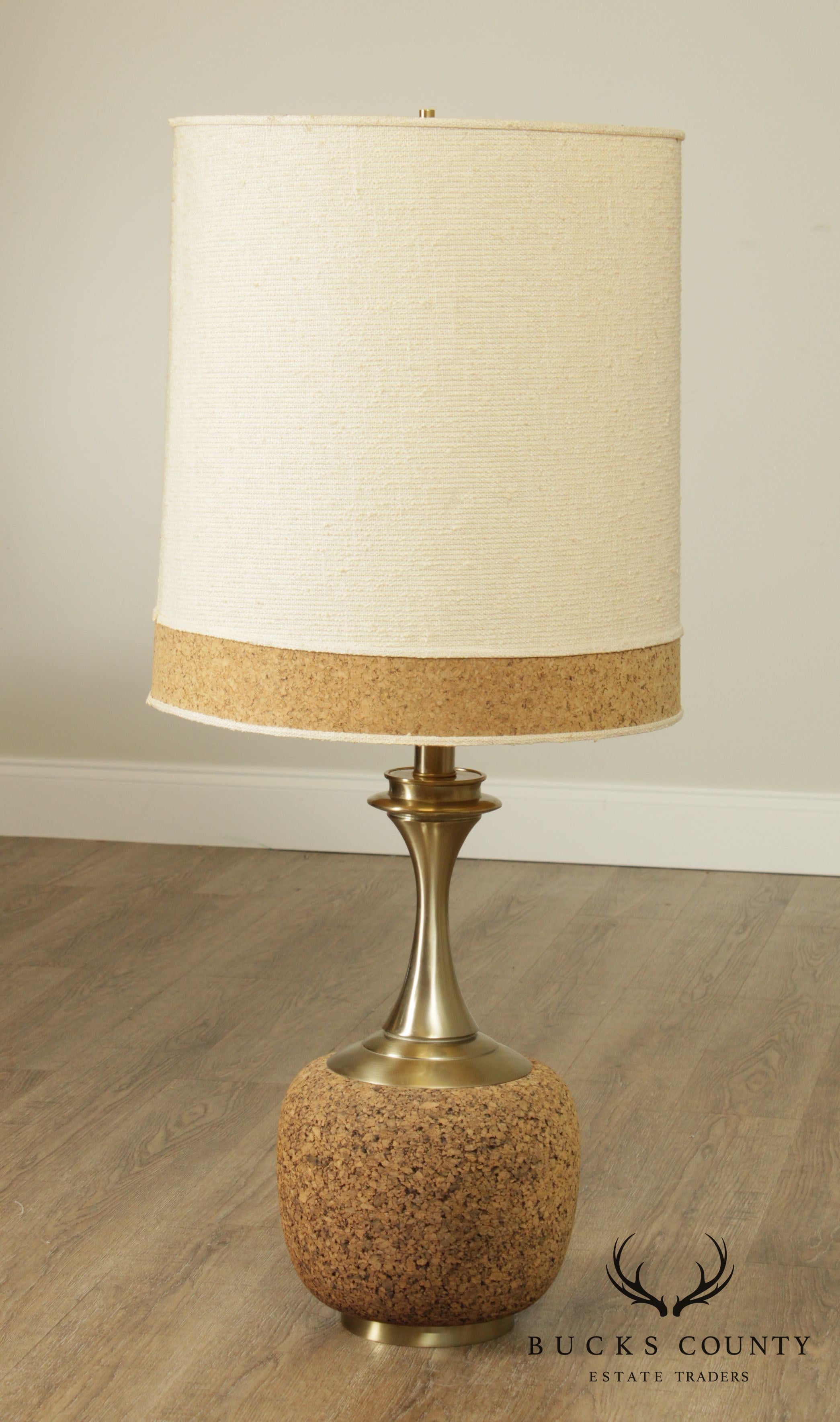 Mid Century Modern Cork and Brass Table Lamp - Honi Chilo