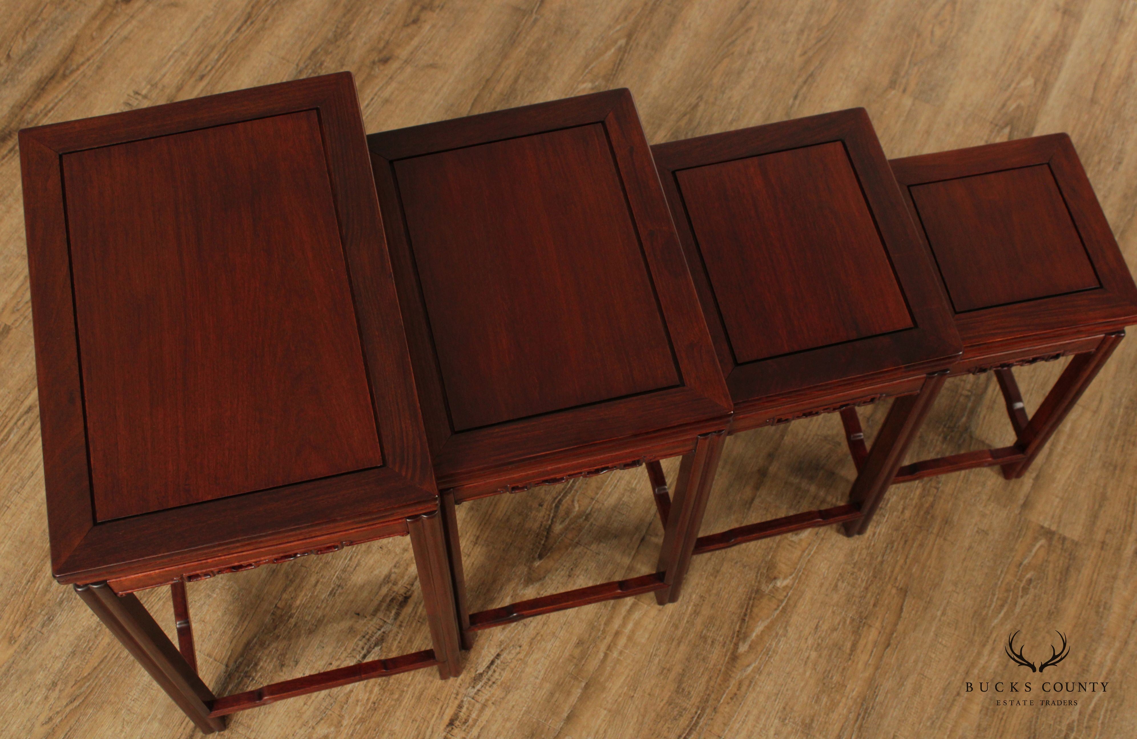 Chinese Set of Four Carved Hardwood Nesting Tables