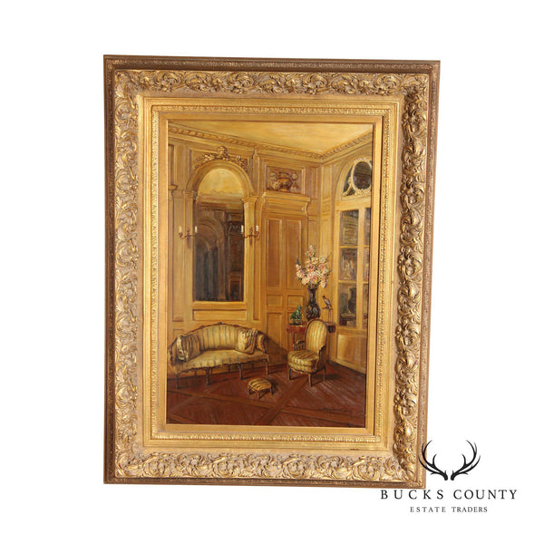 20th C. French Interior Scene Original Oil Painting, by Judy Fairledy