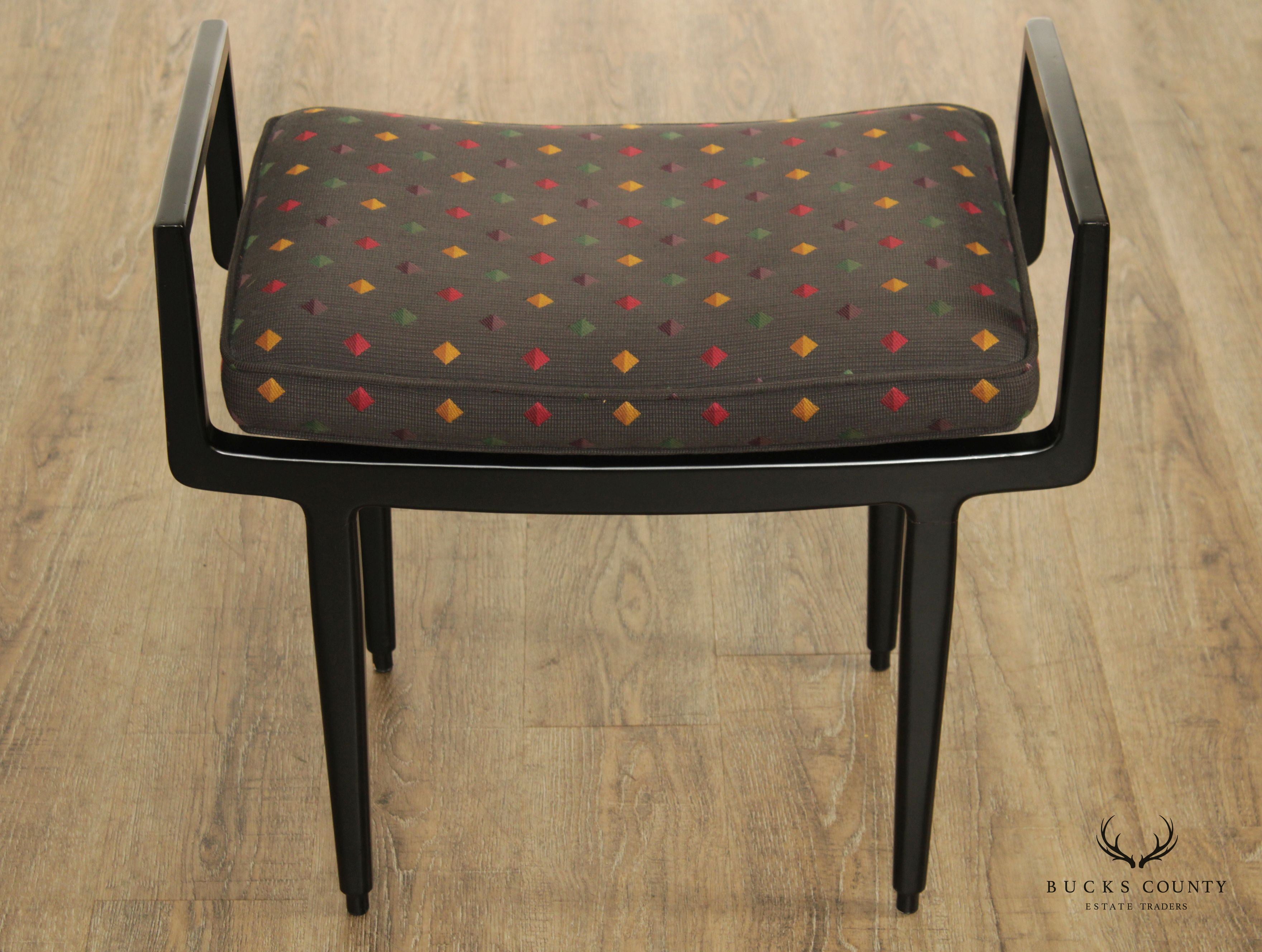 Baker Furniture Mid Century Modern Style Black Lacquered Foot Stool