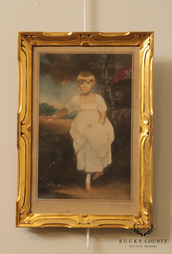 Antique Mezzotint Portrait of Young Girl