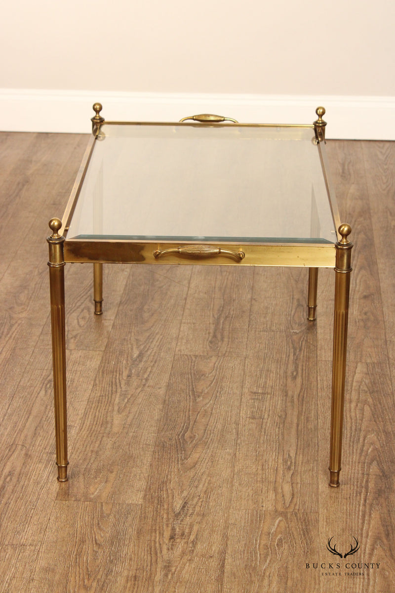 Hollywood Regency Brass Glass Top Coffee Table