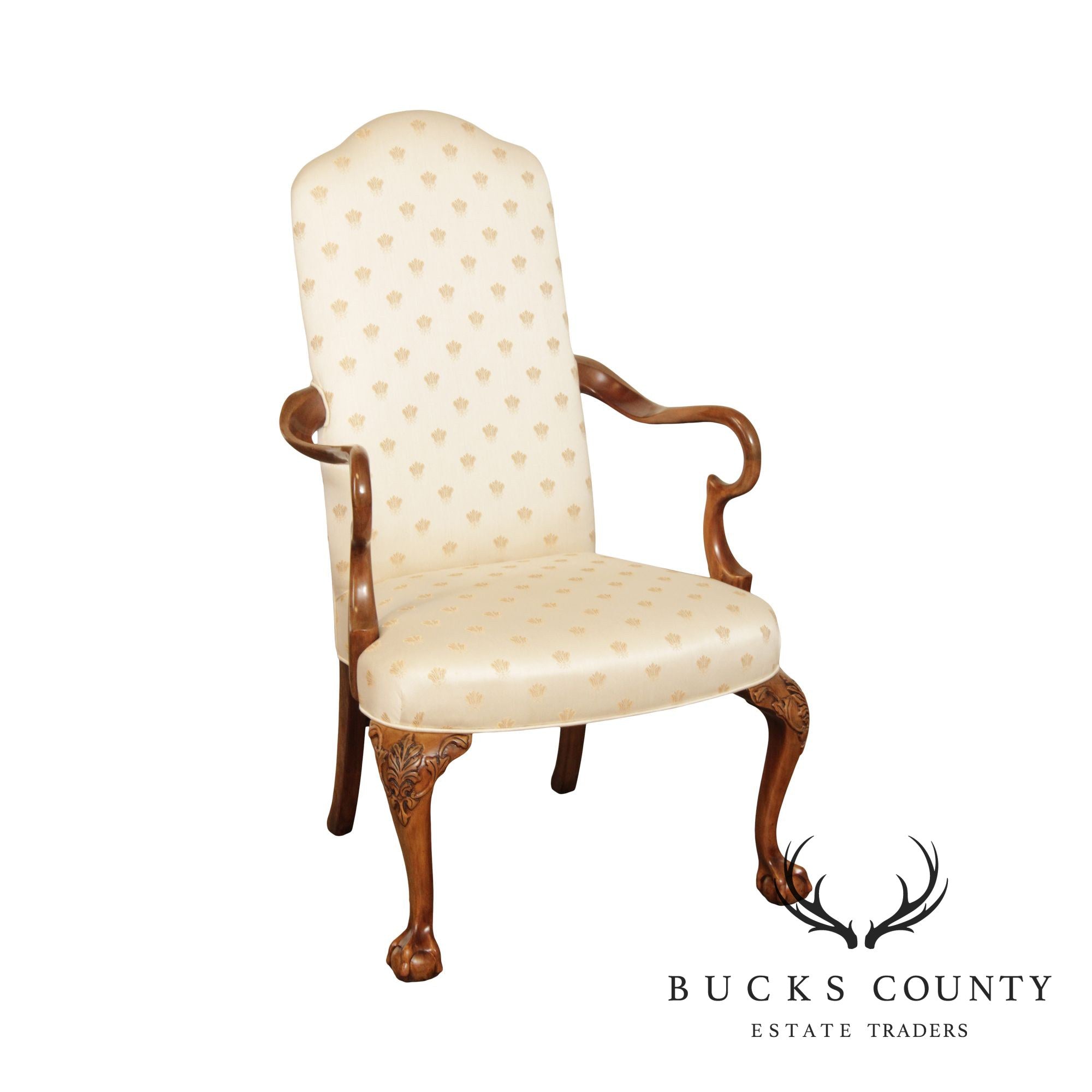 Queen Anne Style Gooseneck Armchair with Ball & Claw Feet