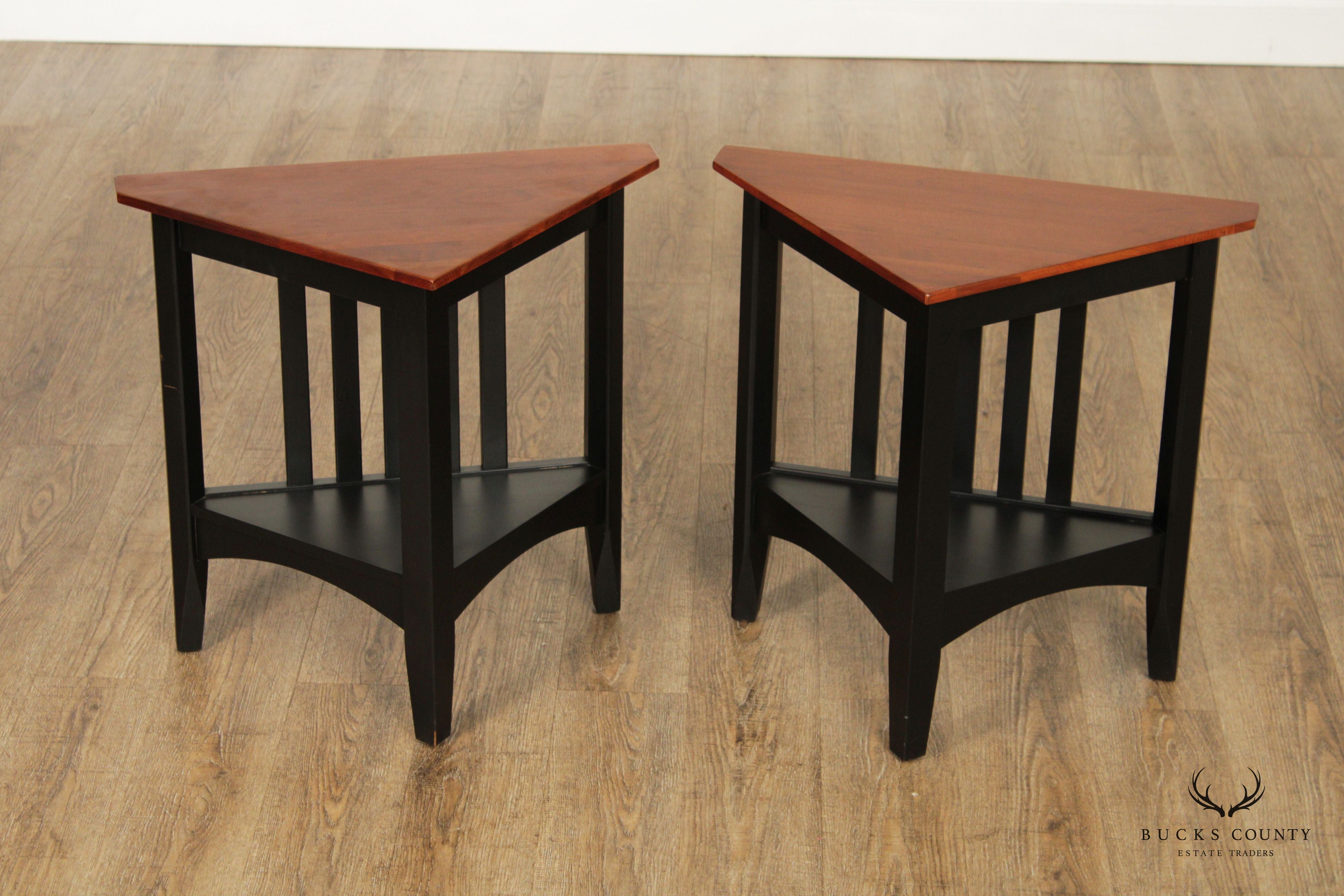 Ethan Allen American Impressions Pair Of Cherry Triangular Side Tables