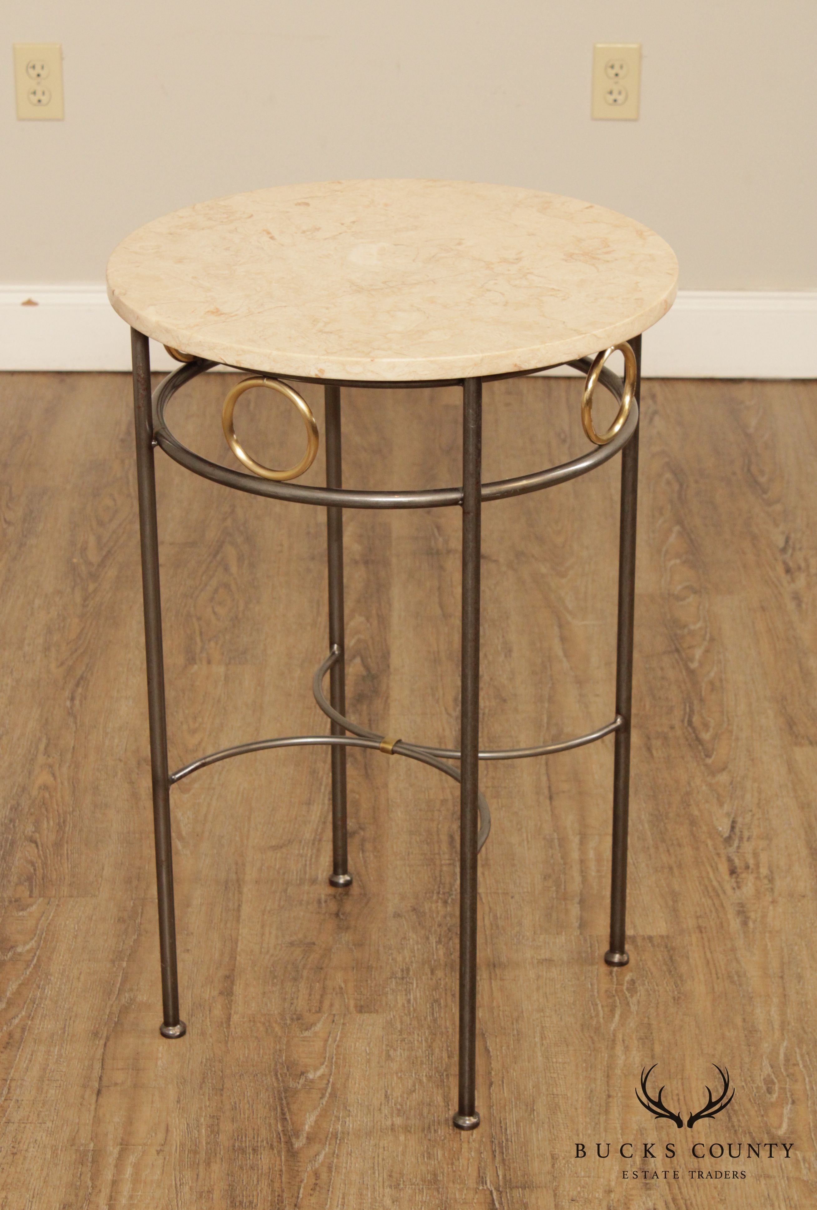 Forged Steel Base Round Marble Top Side Table