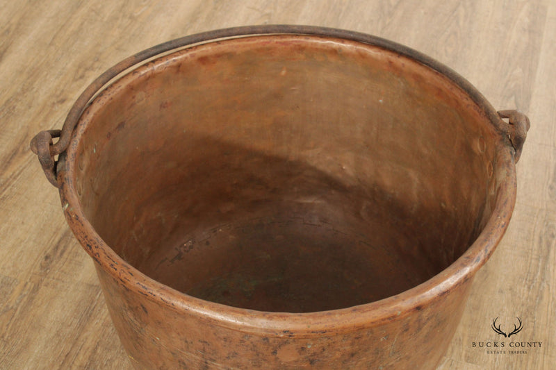 Antique Hammered Copper Pot with Iron Handle