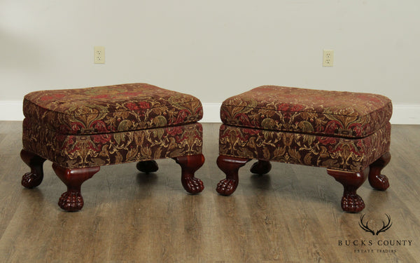 Hickory Chair George III Style Pair Claw Foot Mahogany Ottomans