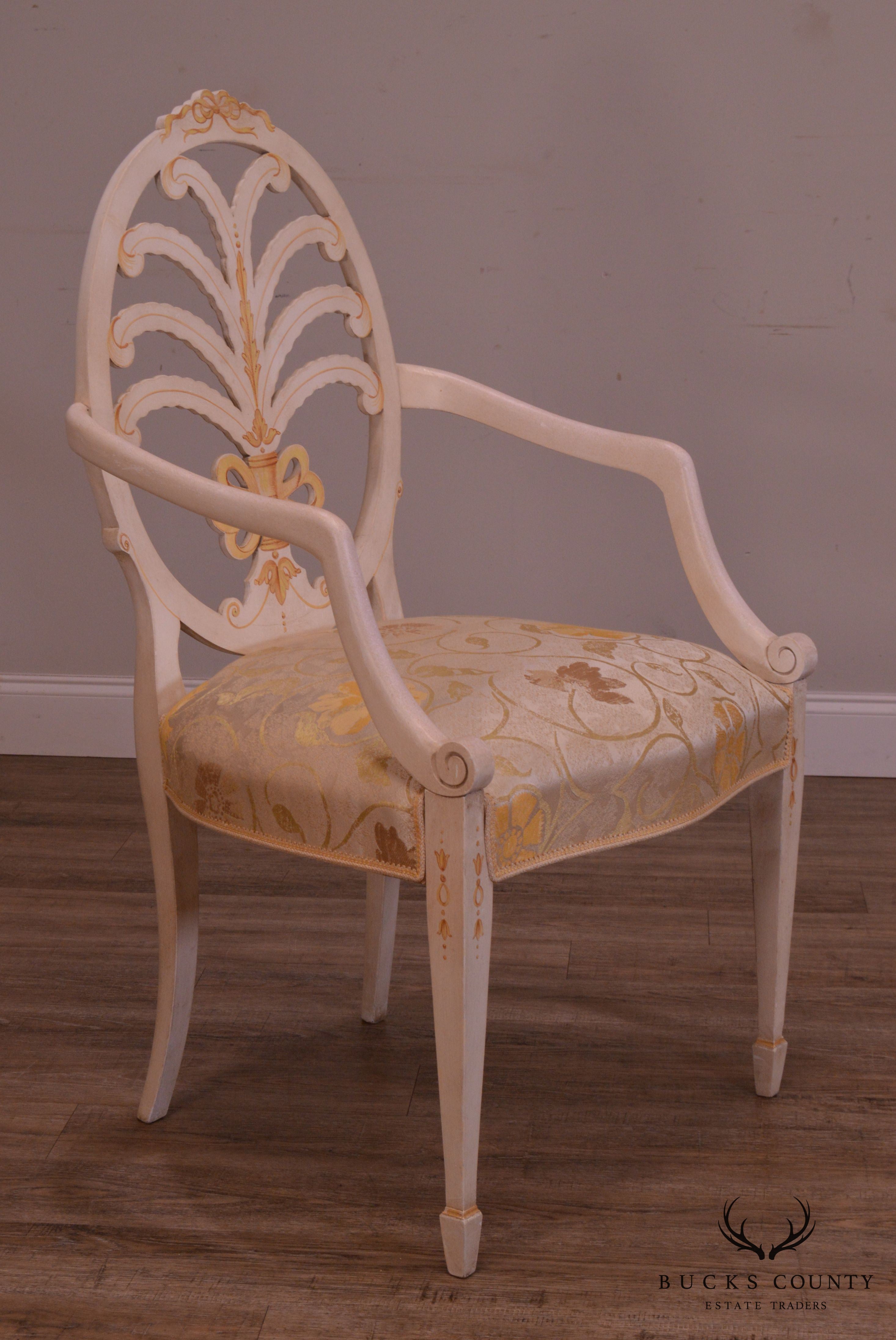 Hepplewhite Style Custom Adams Hand Painted Prince of Wales Pair Armchairs