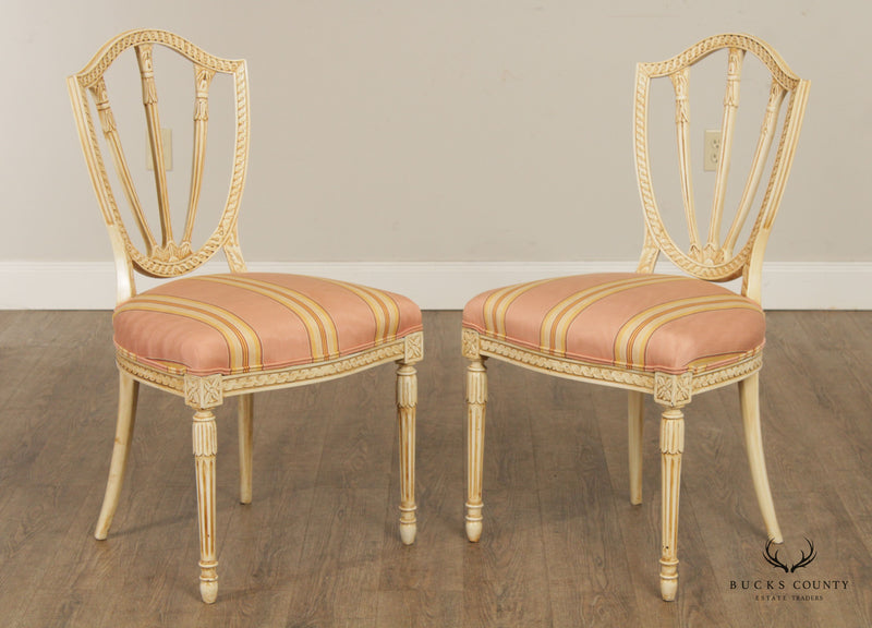 Hepplewhite Style Painted Pair Shield Back Chairs