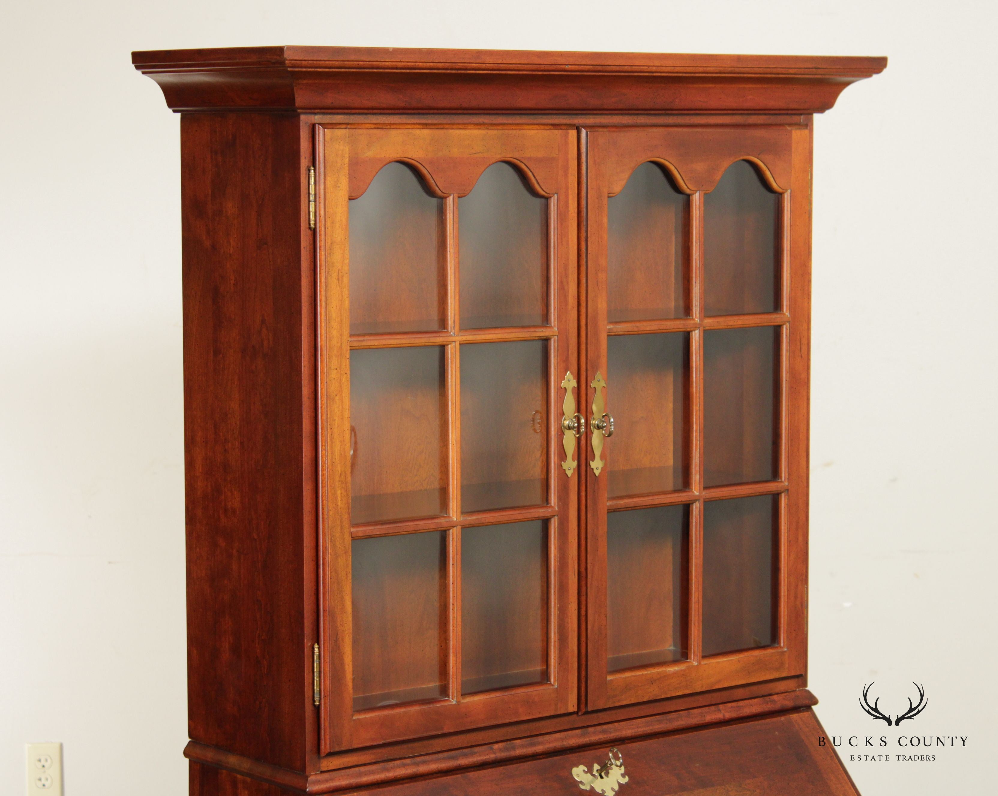 Crescent Queen Anne Style Cherry Secretary Desk Bookcase