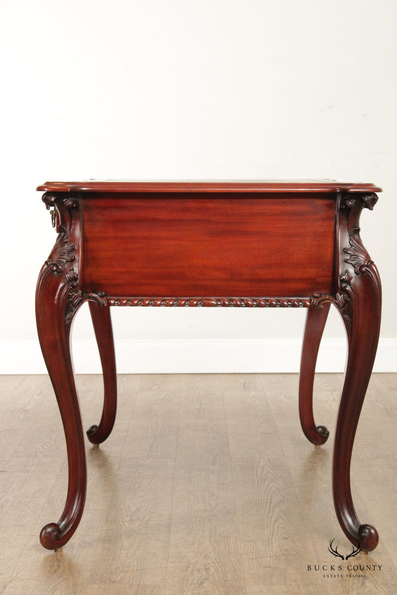 Rococo Style Carved Mahogany Leather Top Writing Desk
