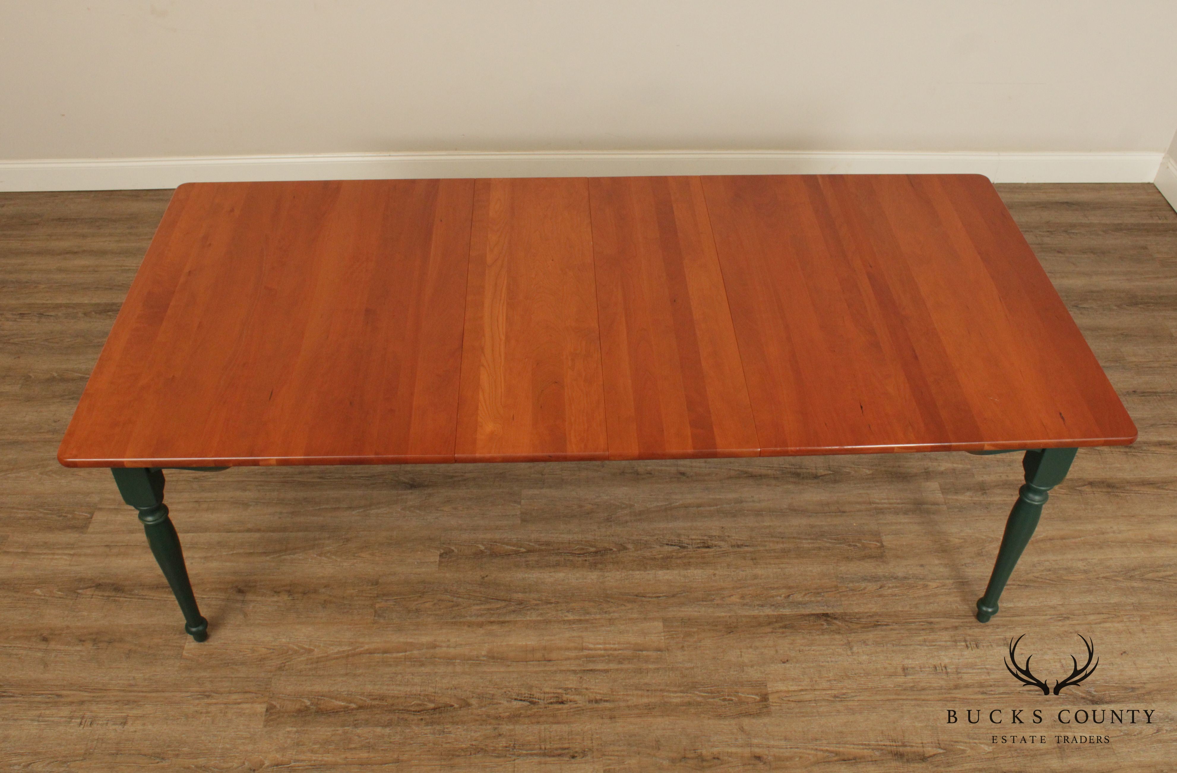 Custom Solid Cherry Green Painted Base Farmhouse Dining Table