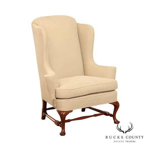 Queen Anne Style Custom Upholstered High-Back Wing Chair