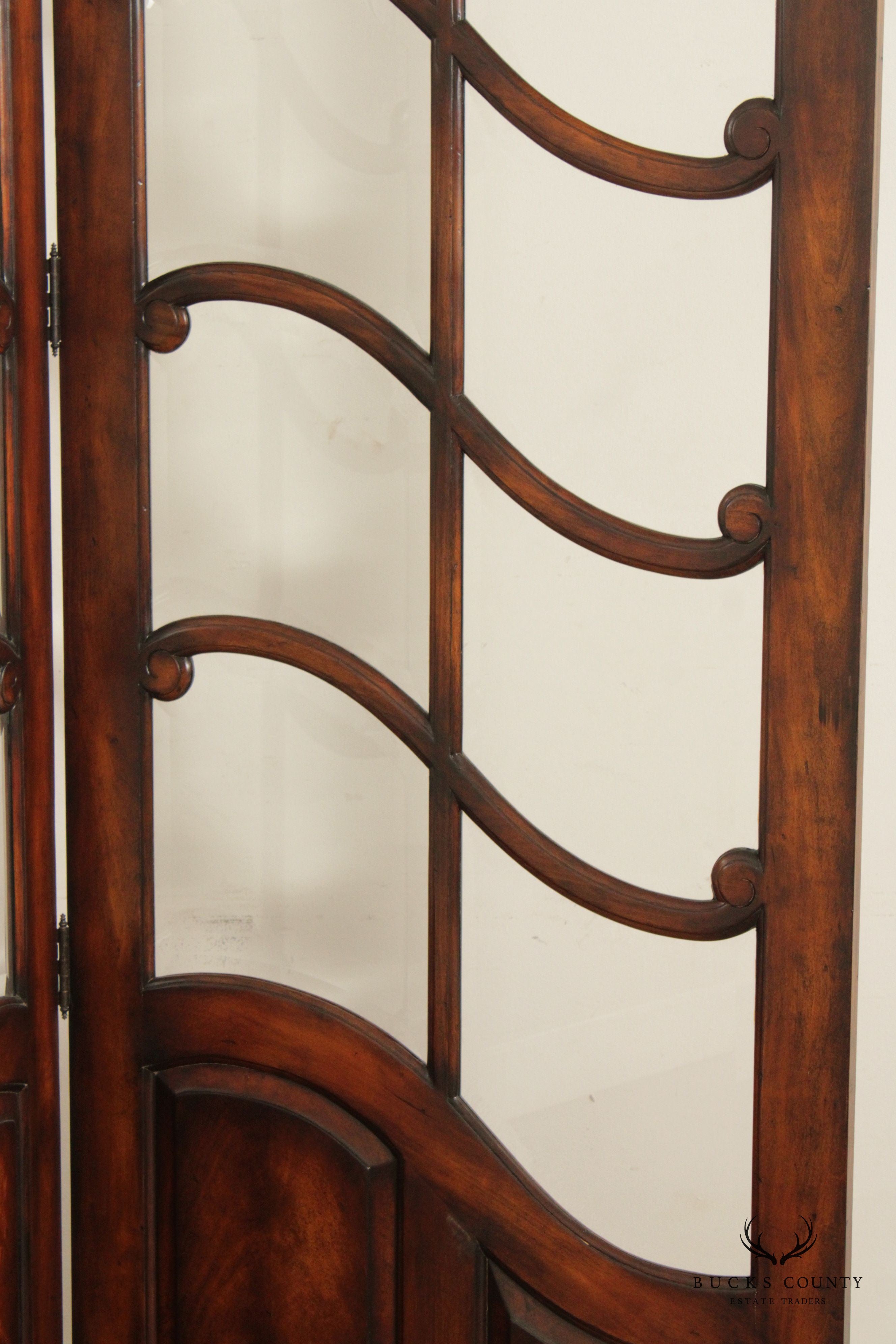 Mahogany and Glass Regency Style Two-Panel Folding Screen Room Divider