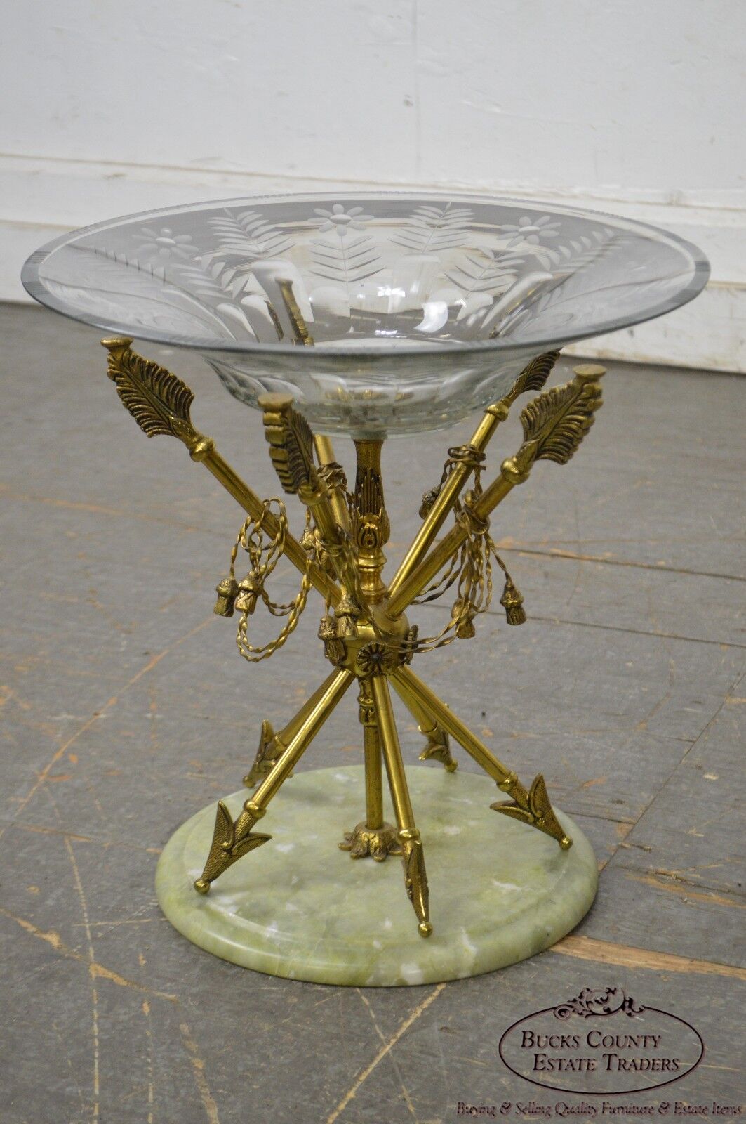 Regency Style Brass Crossed Arrows Crystal Composite Centerpiece w/ Marble Base