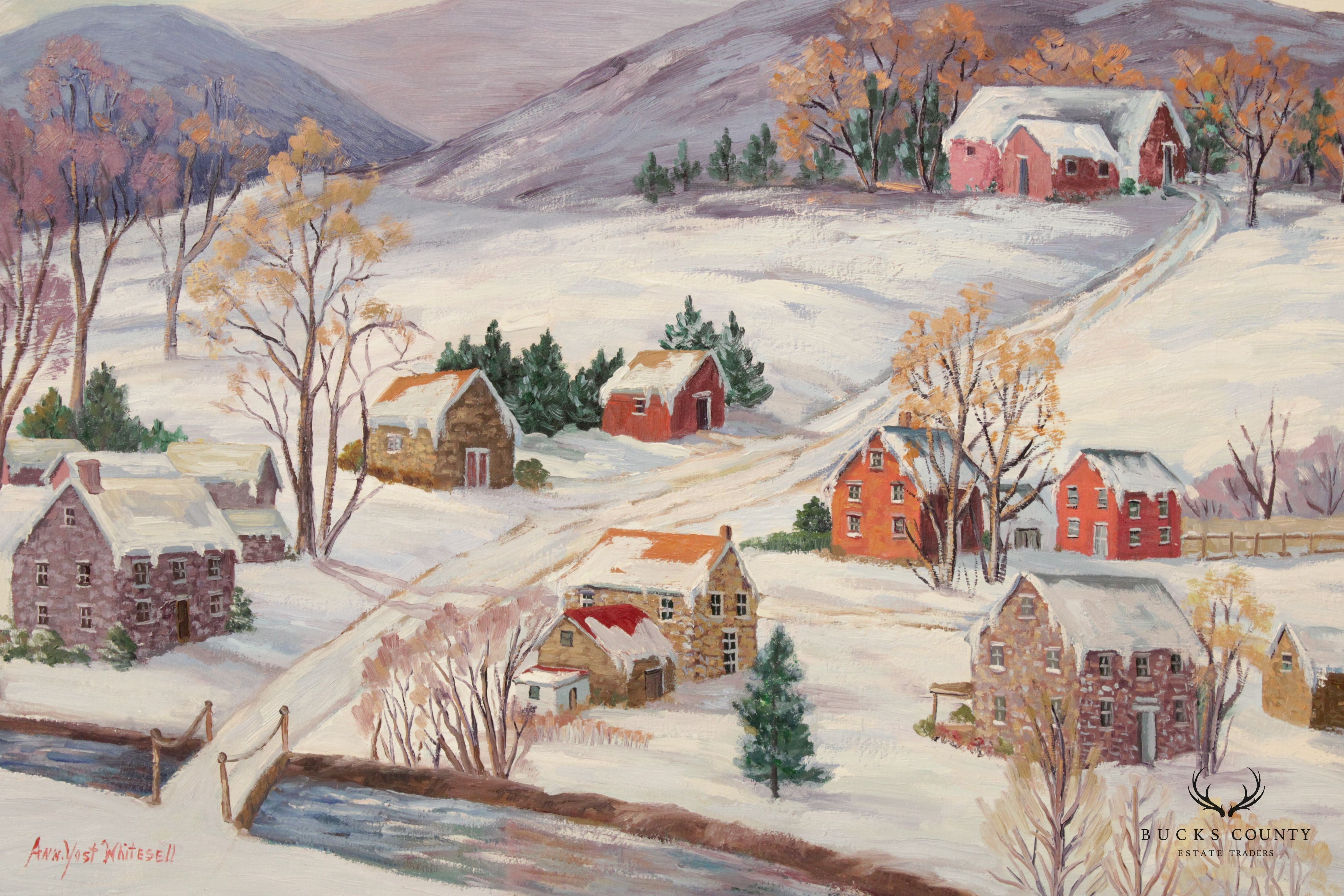 Ann Yost Whitesell 'Road to the Barn' Winter Landscape Original Oil Painting