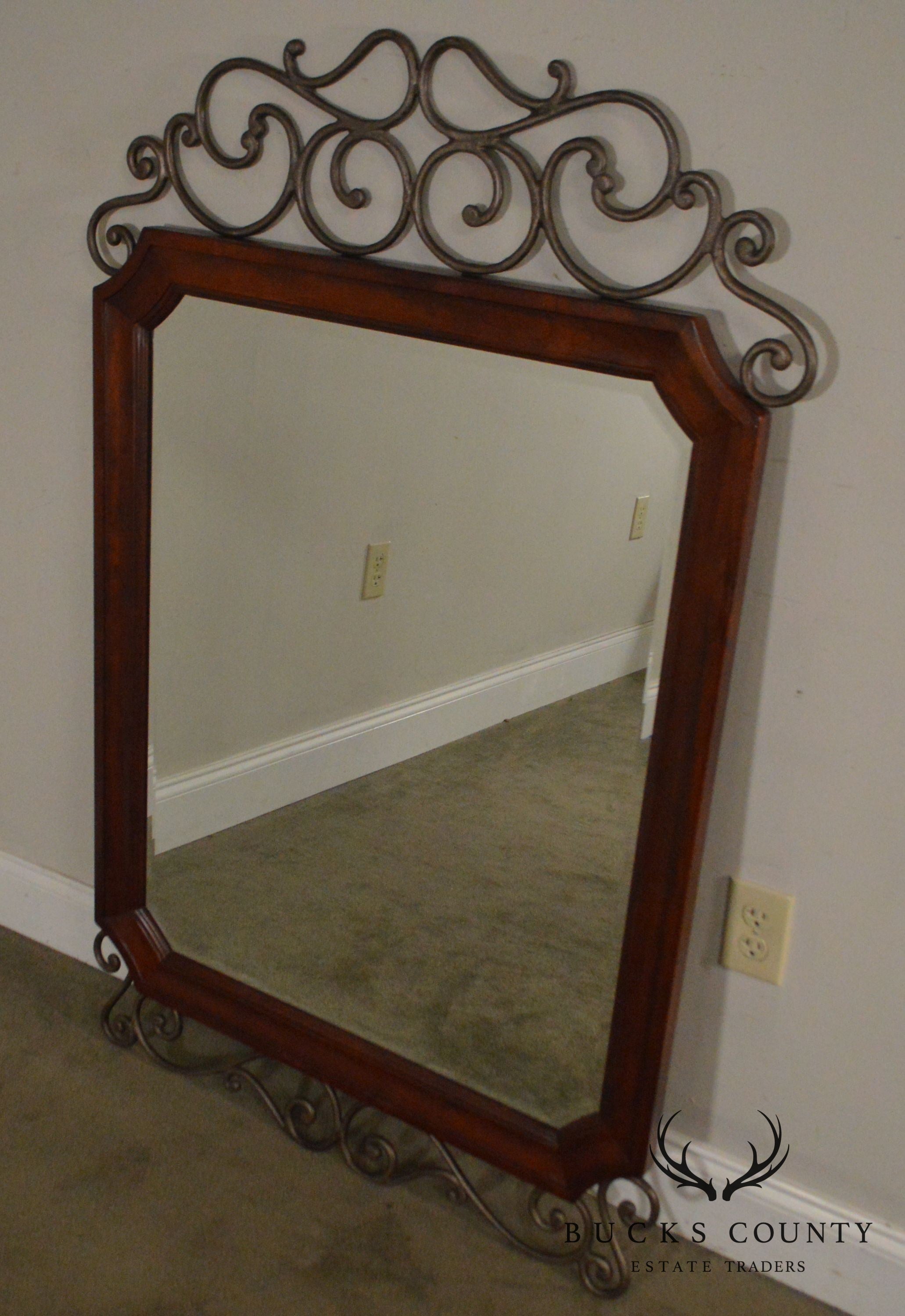 Drexel Heritage Cambridge Cherry & Scrolled Iron Beveled Wall Mirror