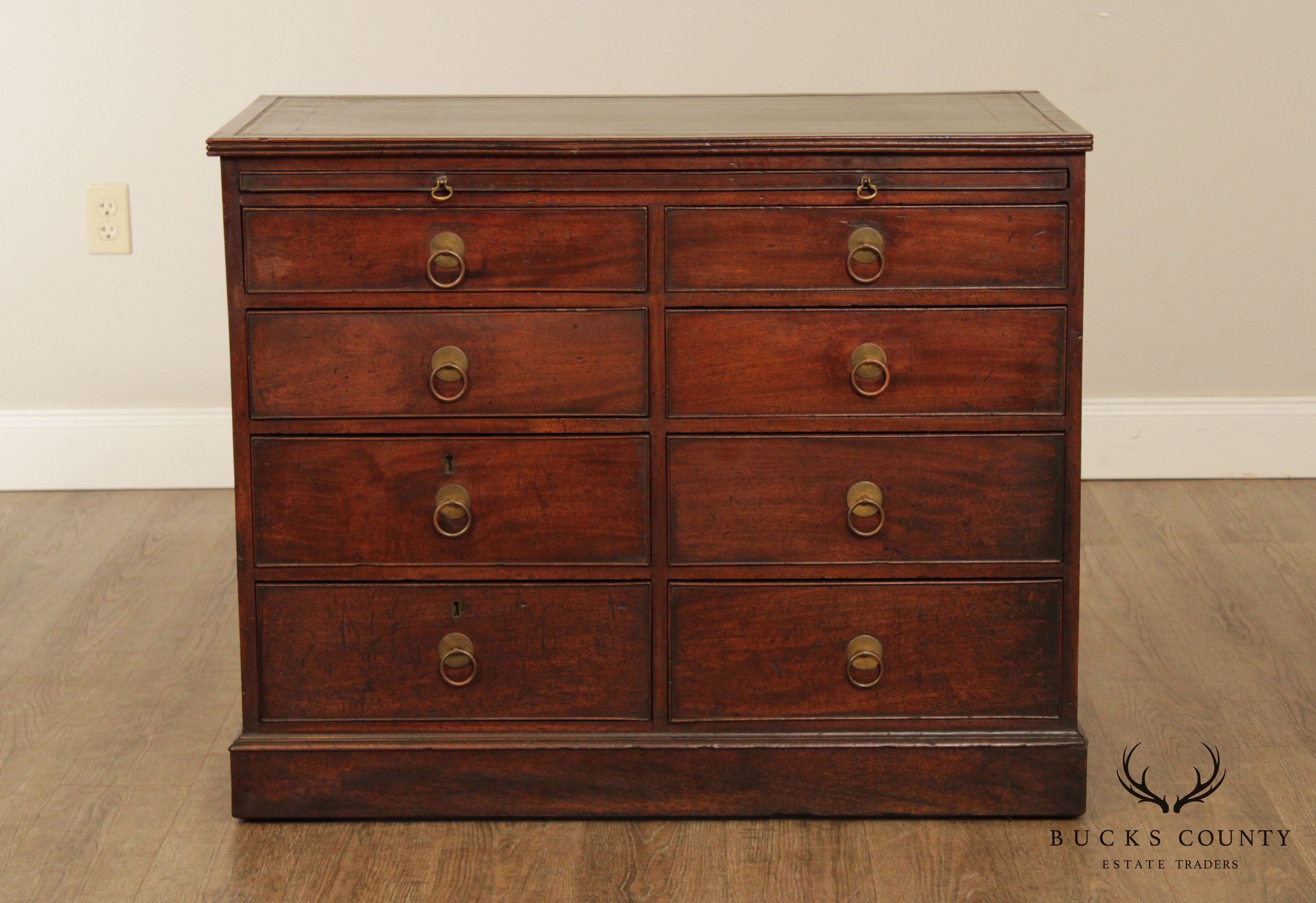 Antique English Mahogany Regency Period Leather Top Chest of Drawers