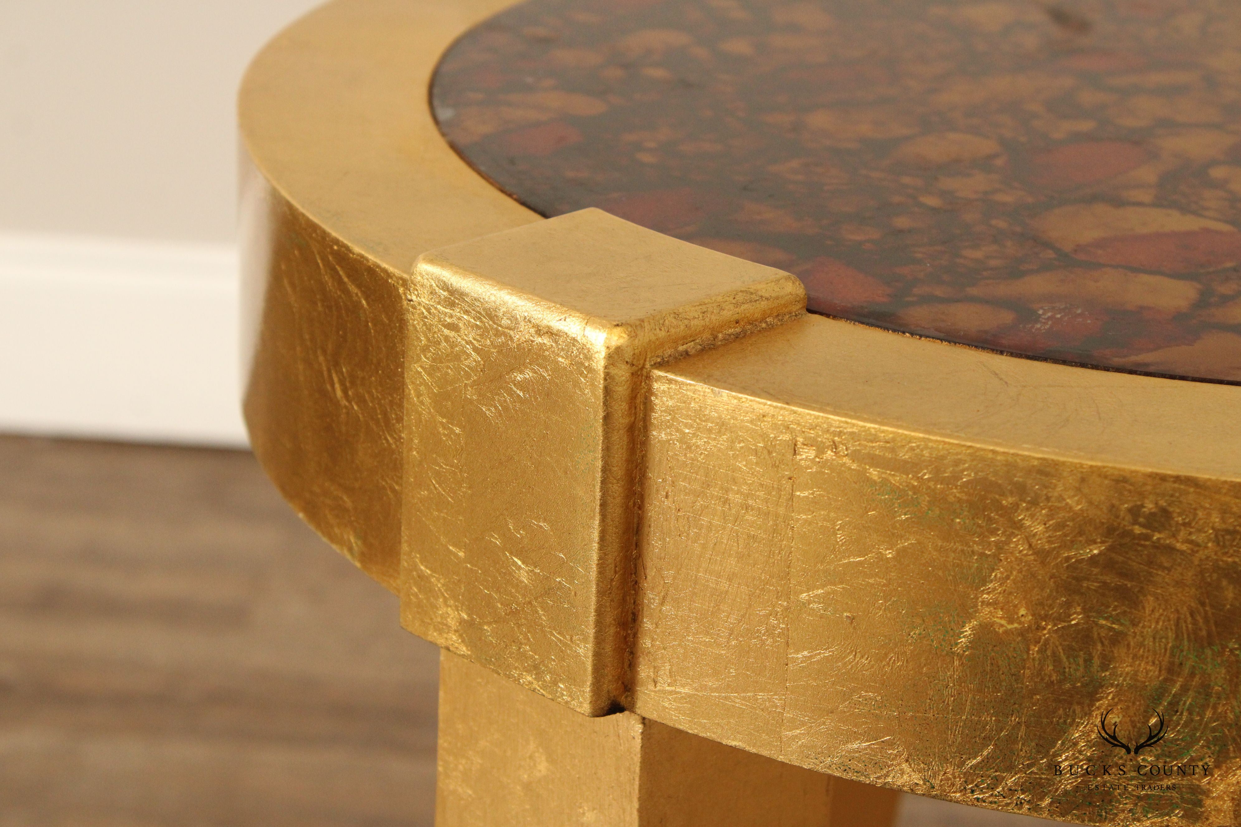 Hollywood Regency Pair of Gold Painted Side Tables