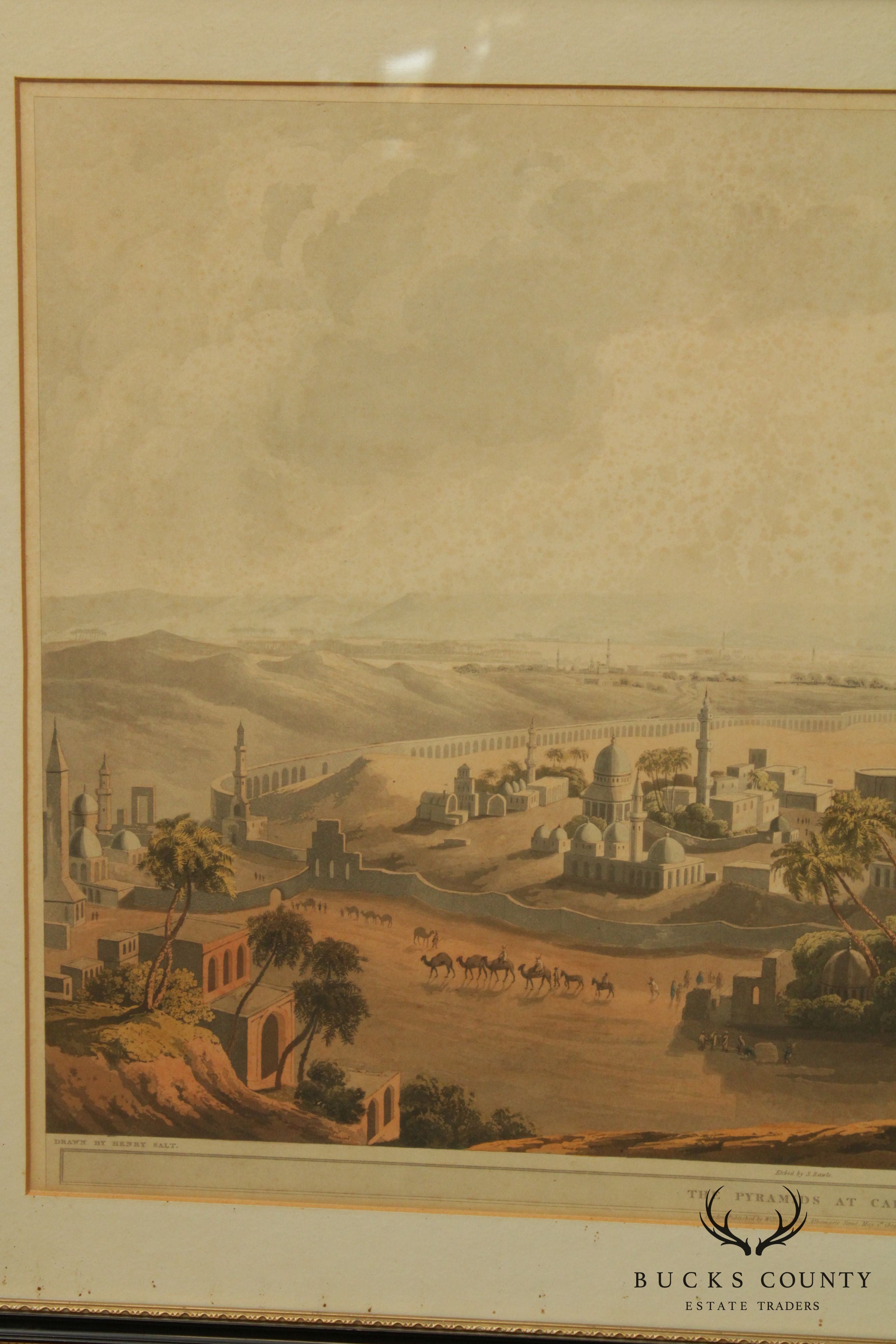 Henry Salt 'The Pyramids at Cairo', 'View of Grand Cairo' 2 Hand Colored Engravings