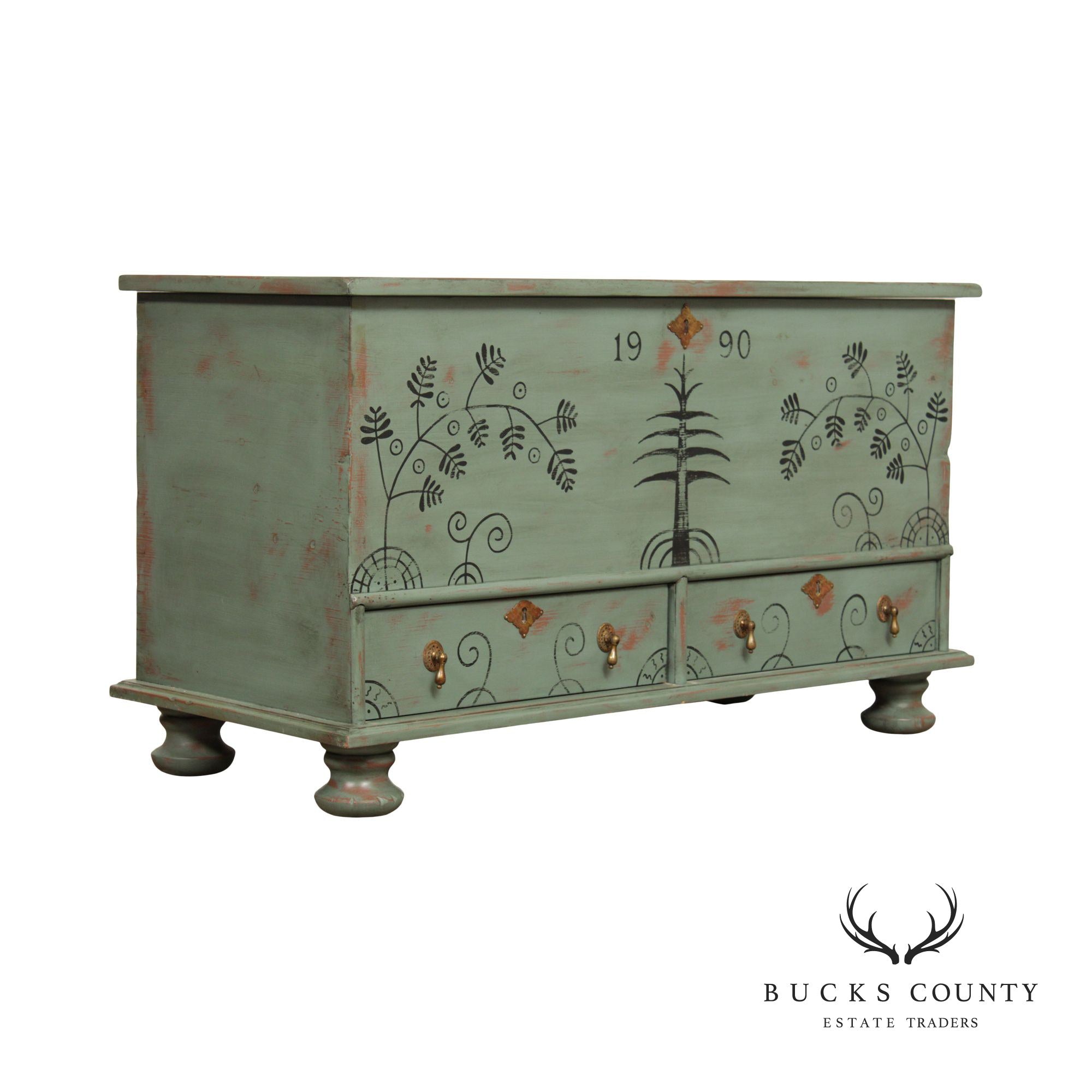 Pennsylvania Dutch Style Painted Pine Blanket Chest