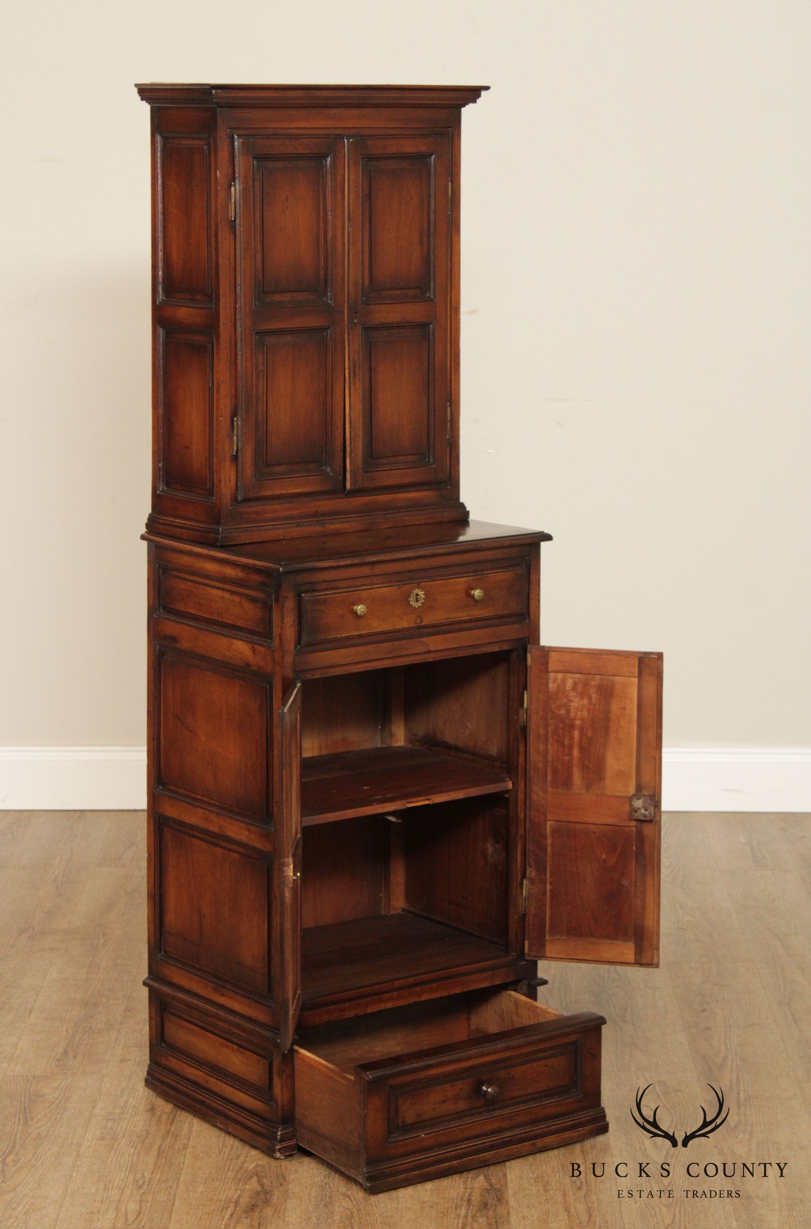 Antique English Pine Narrow Step Back Cabinet