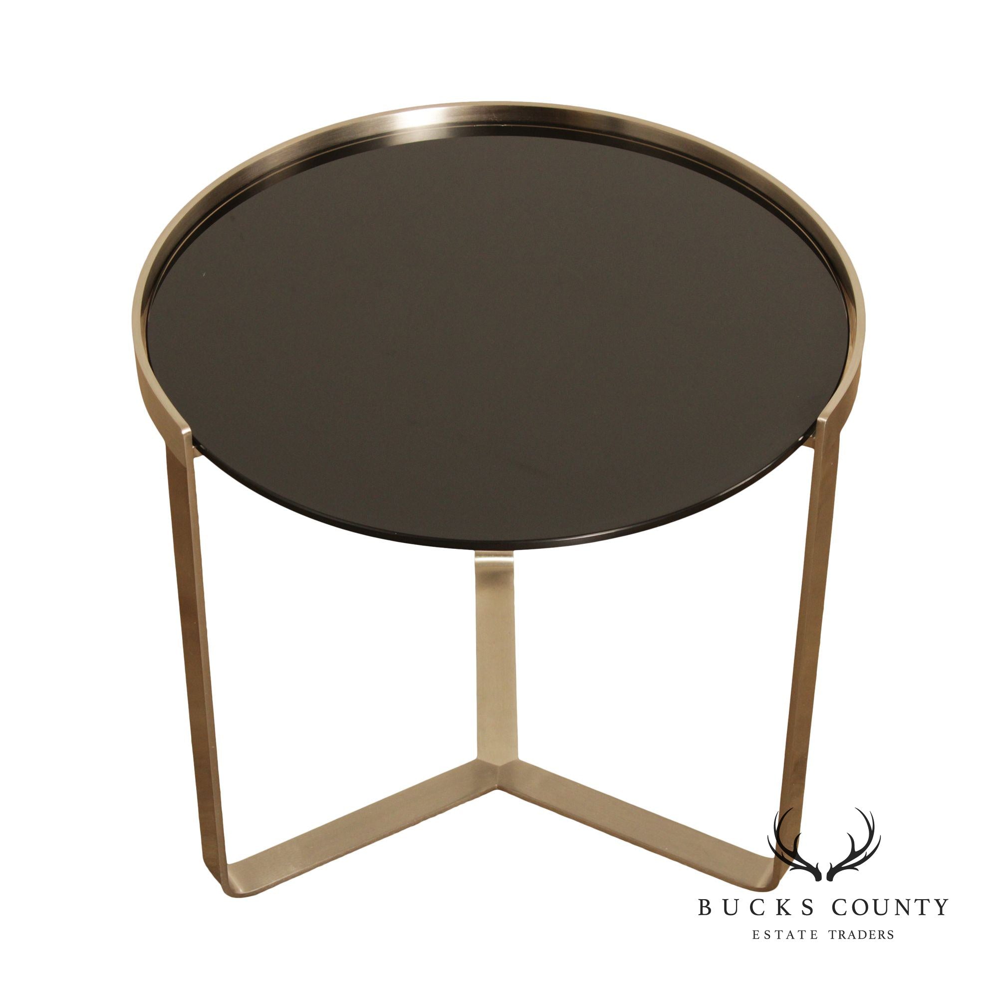 Modern Black Glass Metal Round Side Table