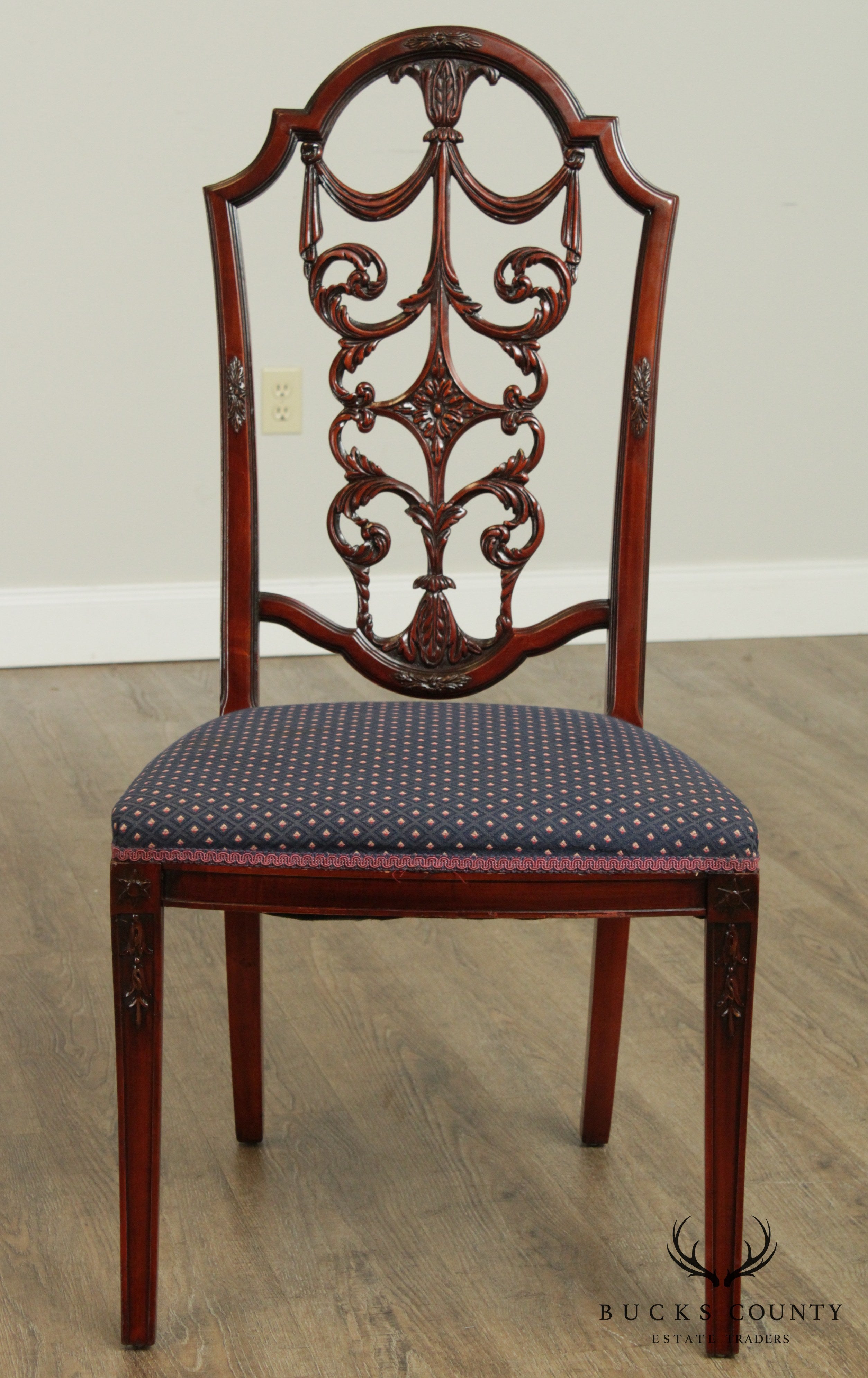 Georgian Style Vintage Carved Mahogany Set 8 Dining Chairs