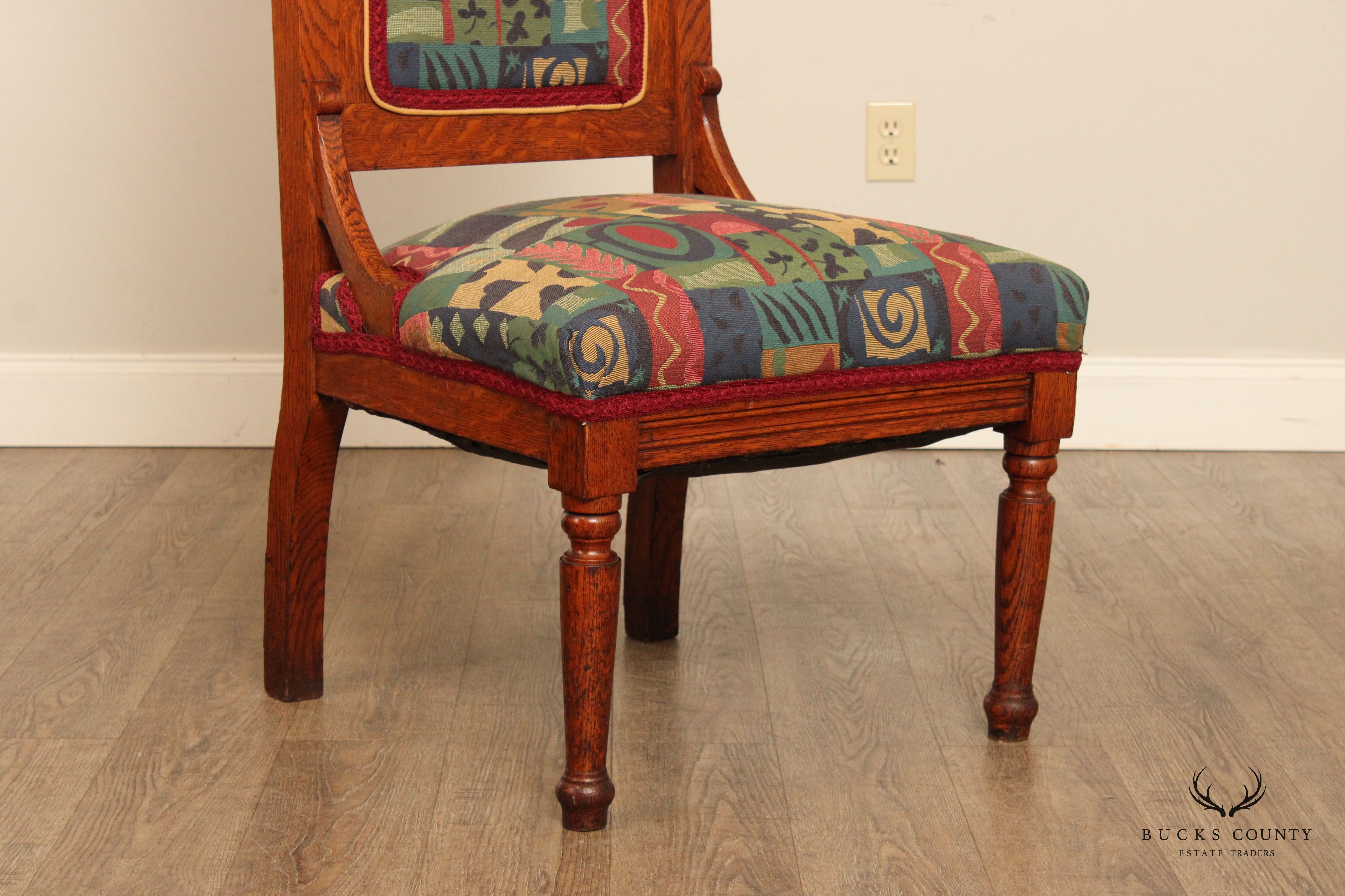 Antique Eastlake Carved Oak High-Back Chairs