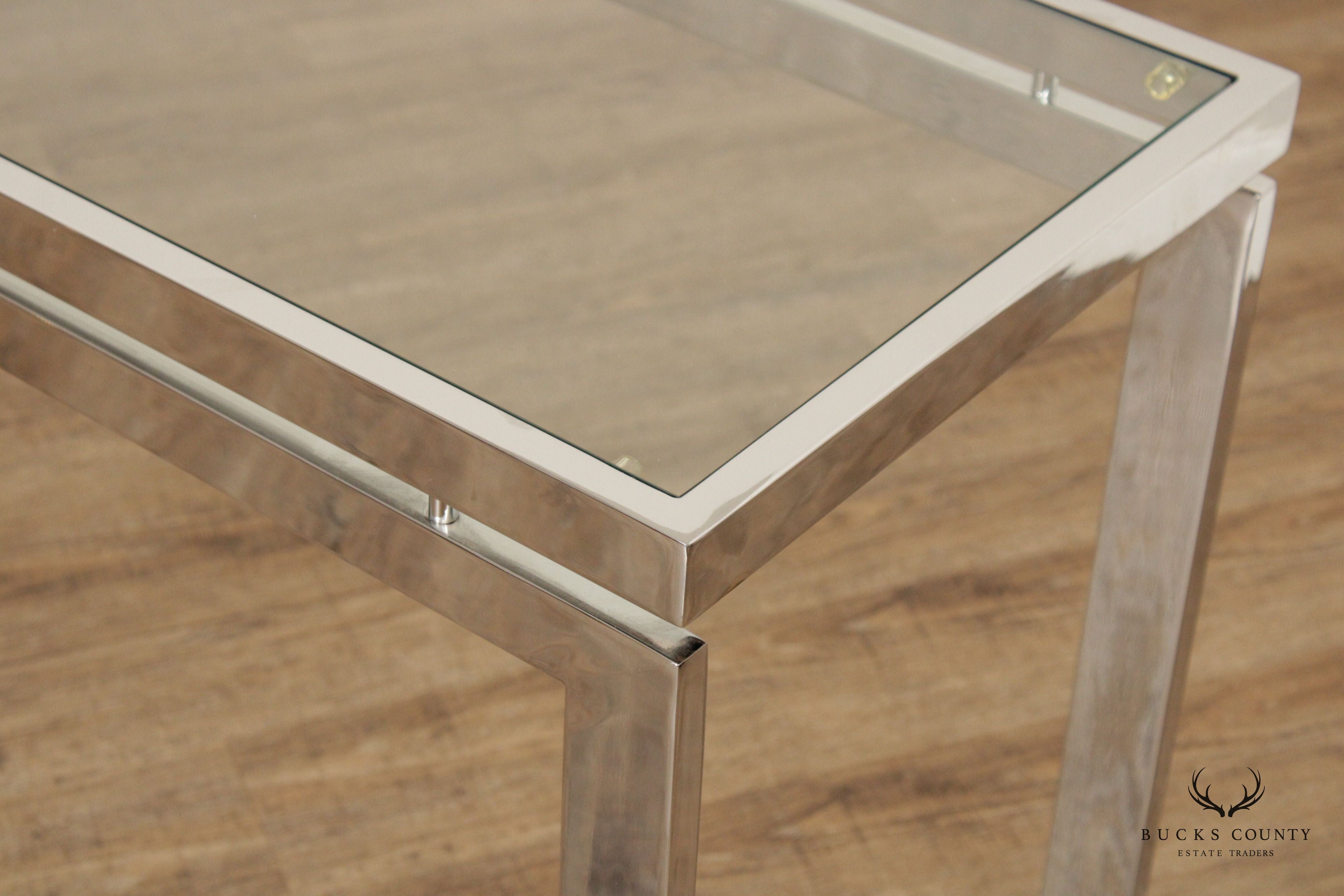 Modern Chrome Glass Top Console Table