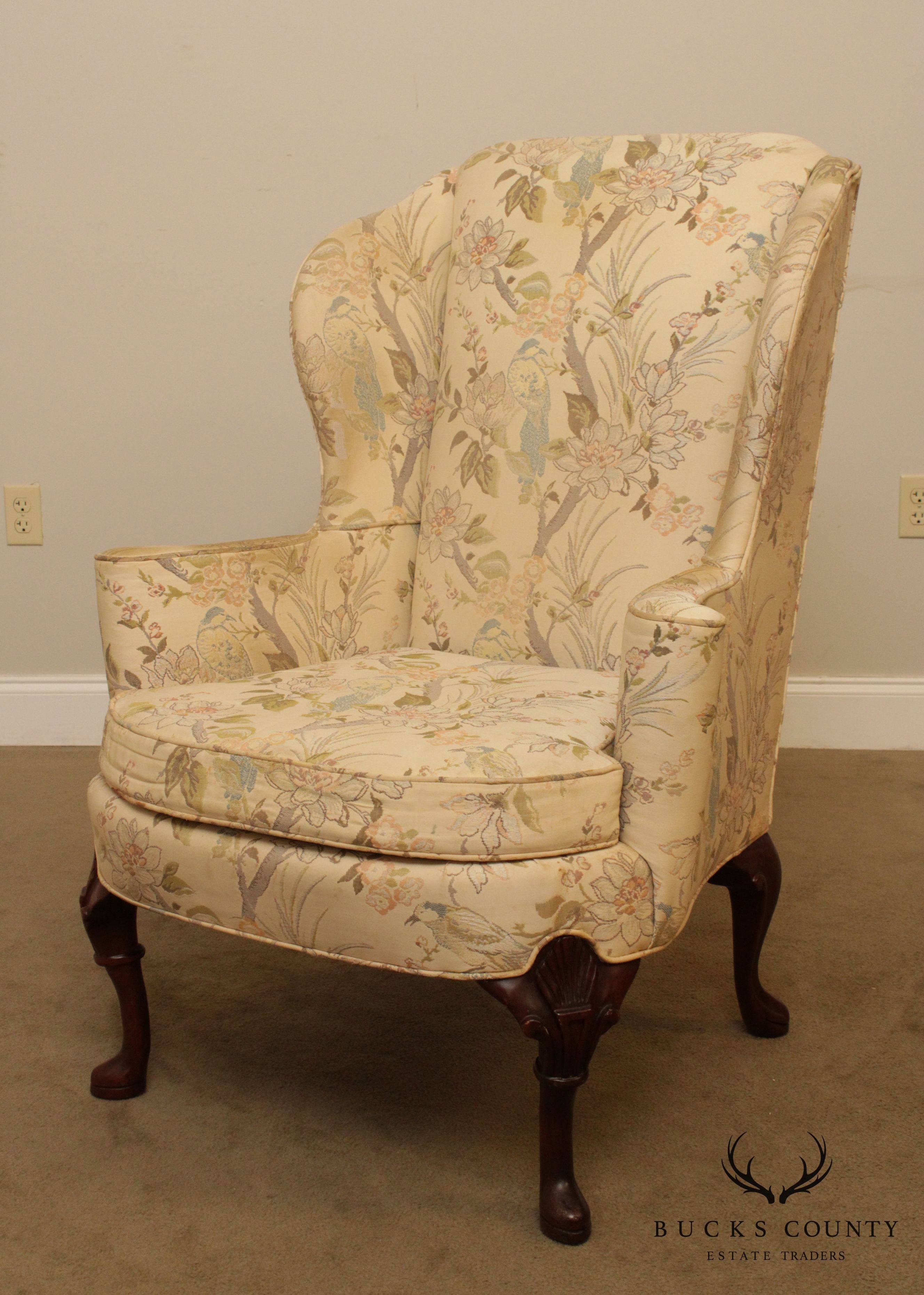 Hickory Chair Vintage Mahogany Queen Anne Style Wing Chair Frame