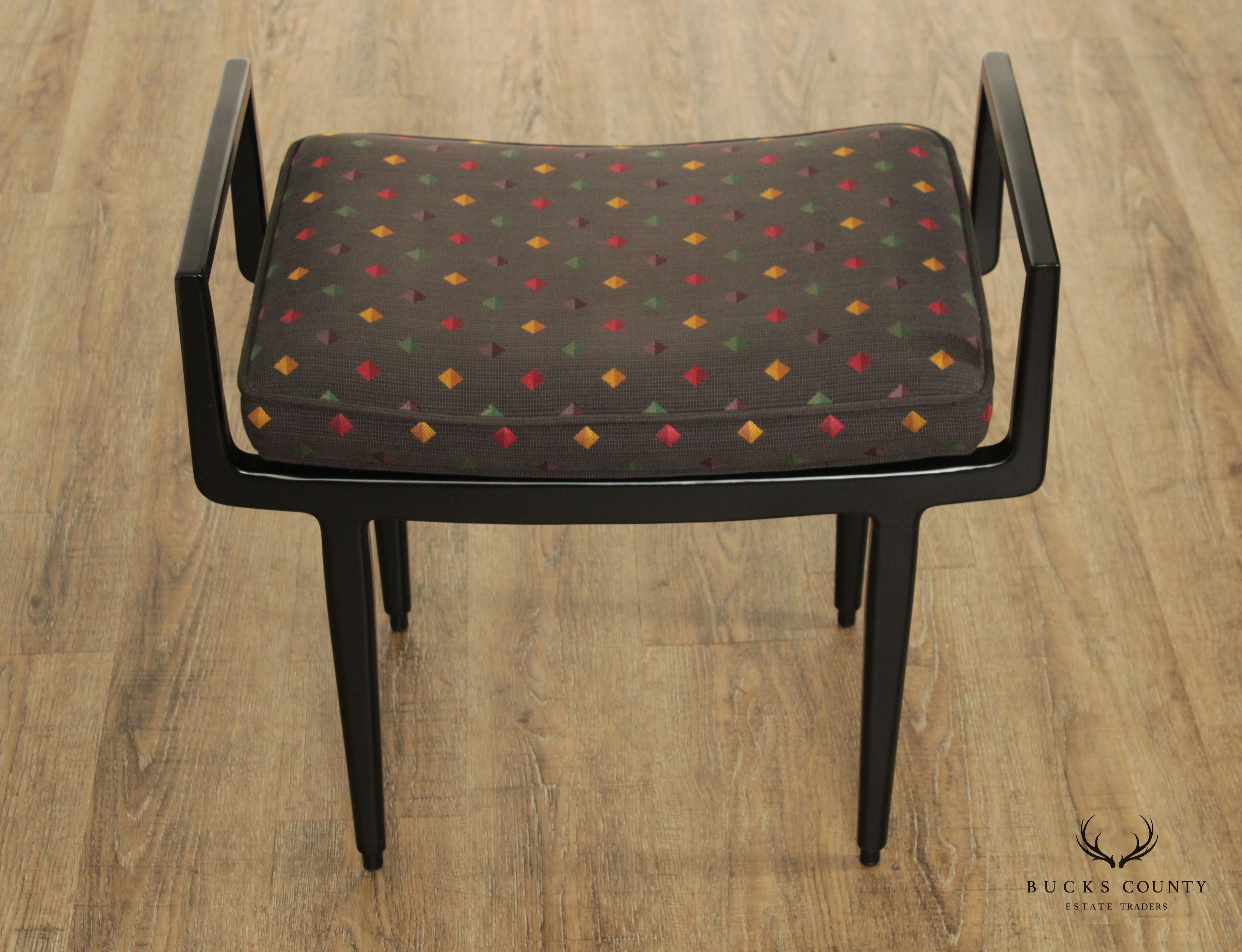 Baker Furniture Mid Century Modern Style Black Lacquered Foot Stool