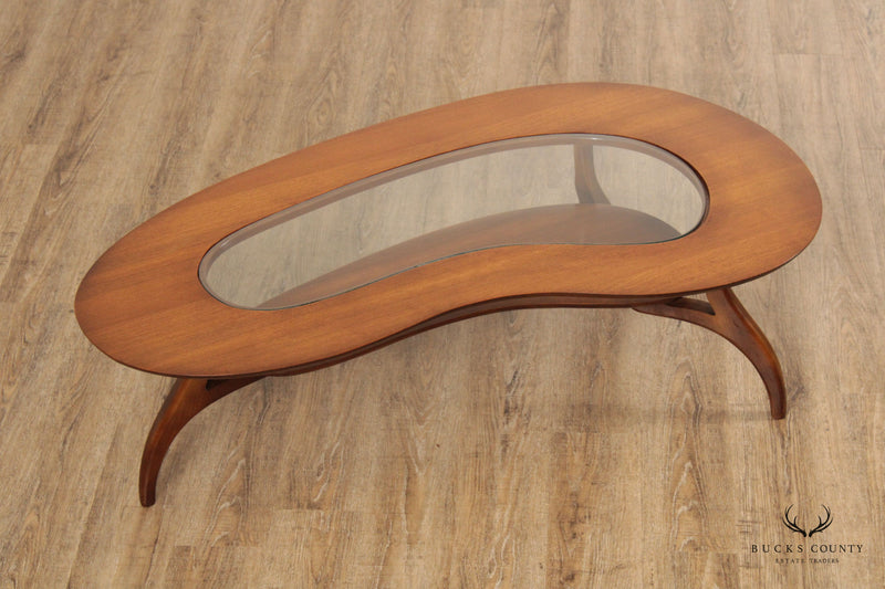 Mid Century Modern Sculptural Walnut Glass Top Coffee Table