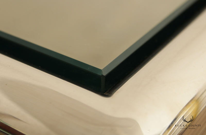 Postmodern Tubular Chrome and Square Glass Top Coffee Table
