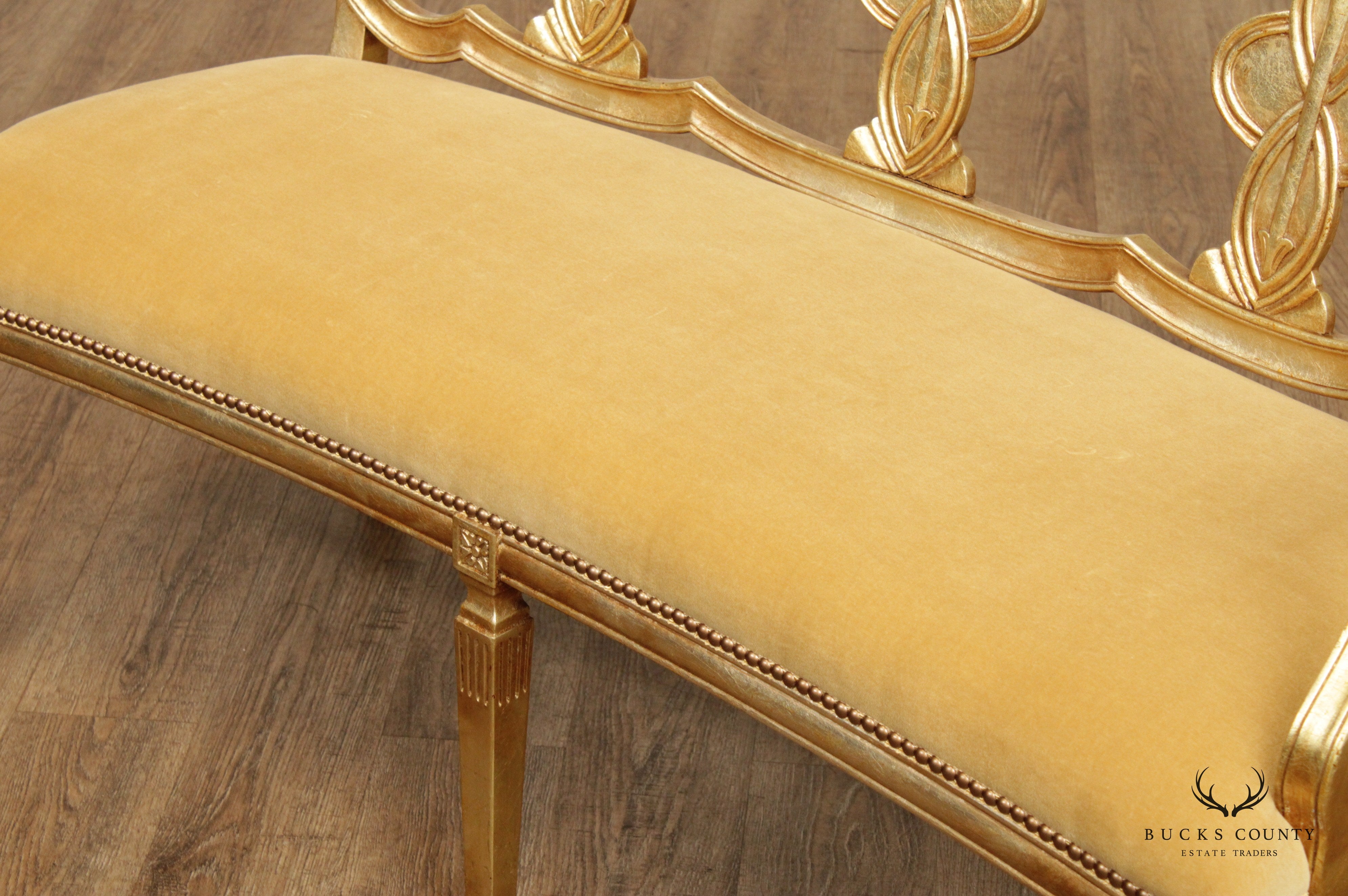 Quality Neoclassical Style Vintage Carved Giltwood Settee