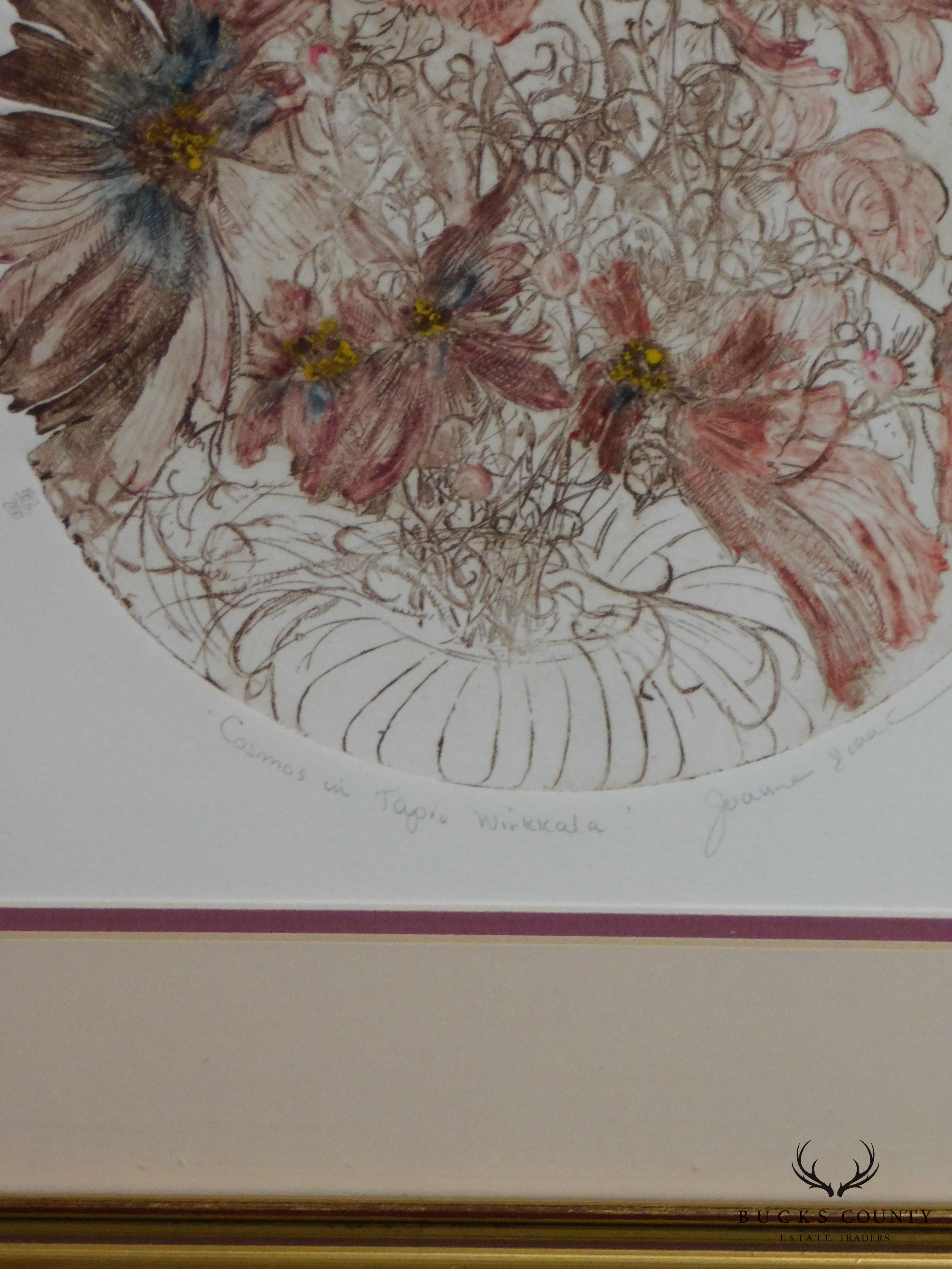 Framed, Hand-Colored Limited Edition Etching by Joanne Isaacs "Cosmos in Tapio Wirkkala"