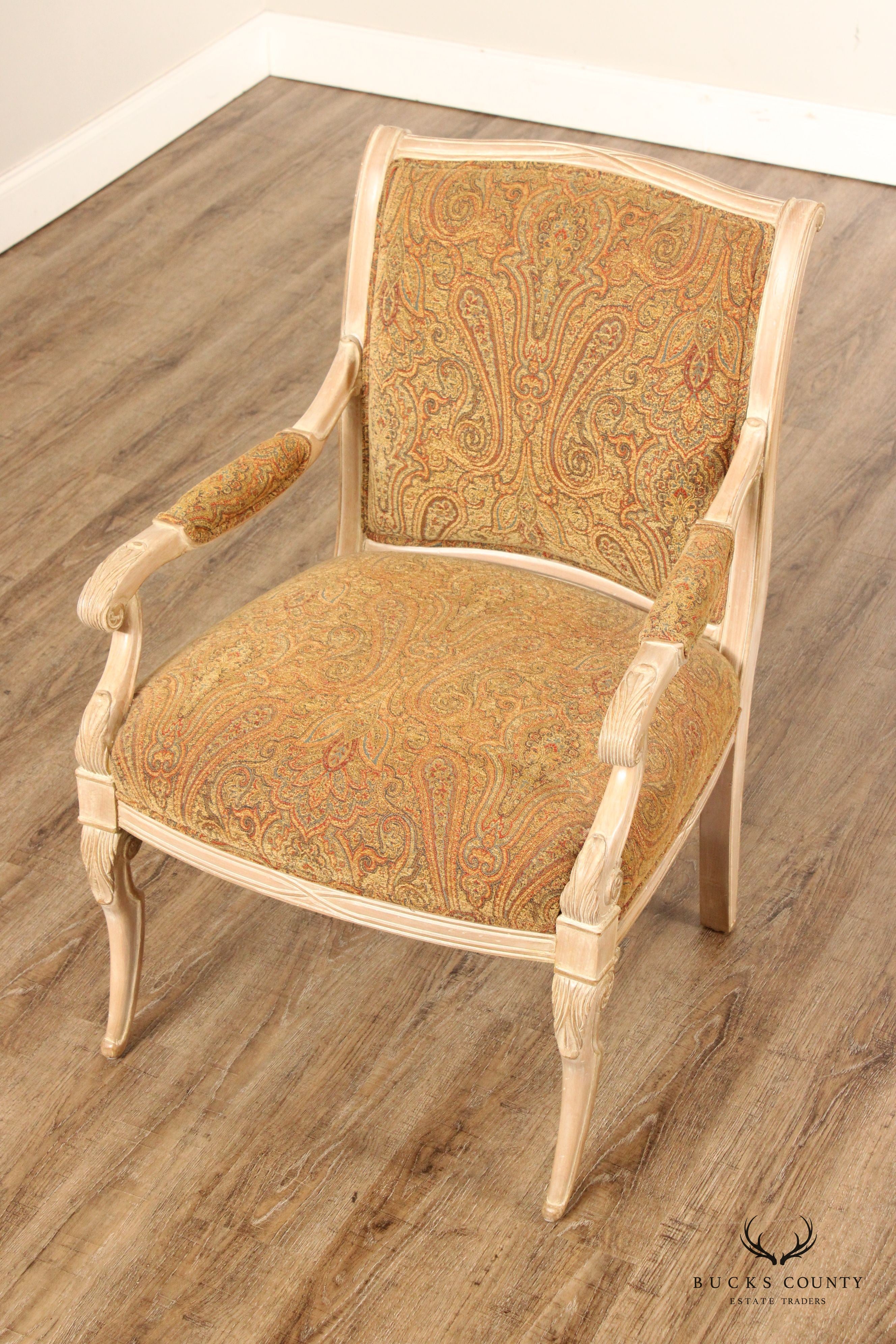 Regency Style Pair of Painted Frame Fauteuil Armchairs