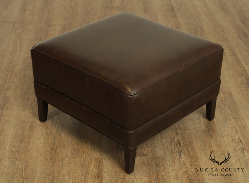 Ethan Allen Brown Leather Square Ottoman