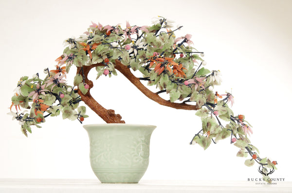 Vintage Chinese Jade Stone Agate Bonsai Tree