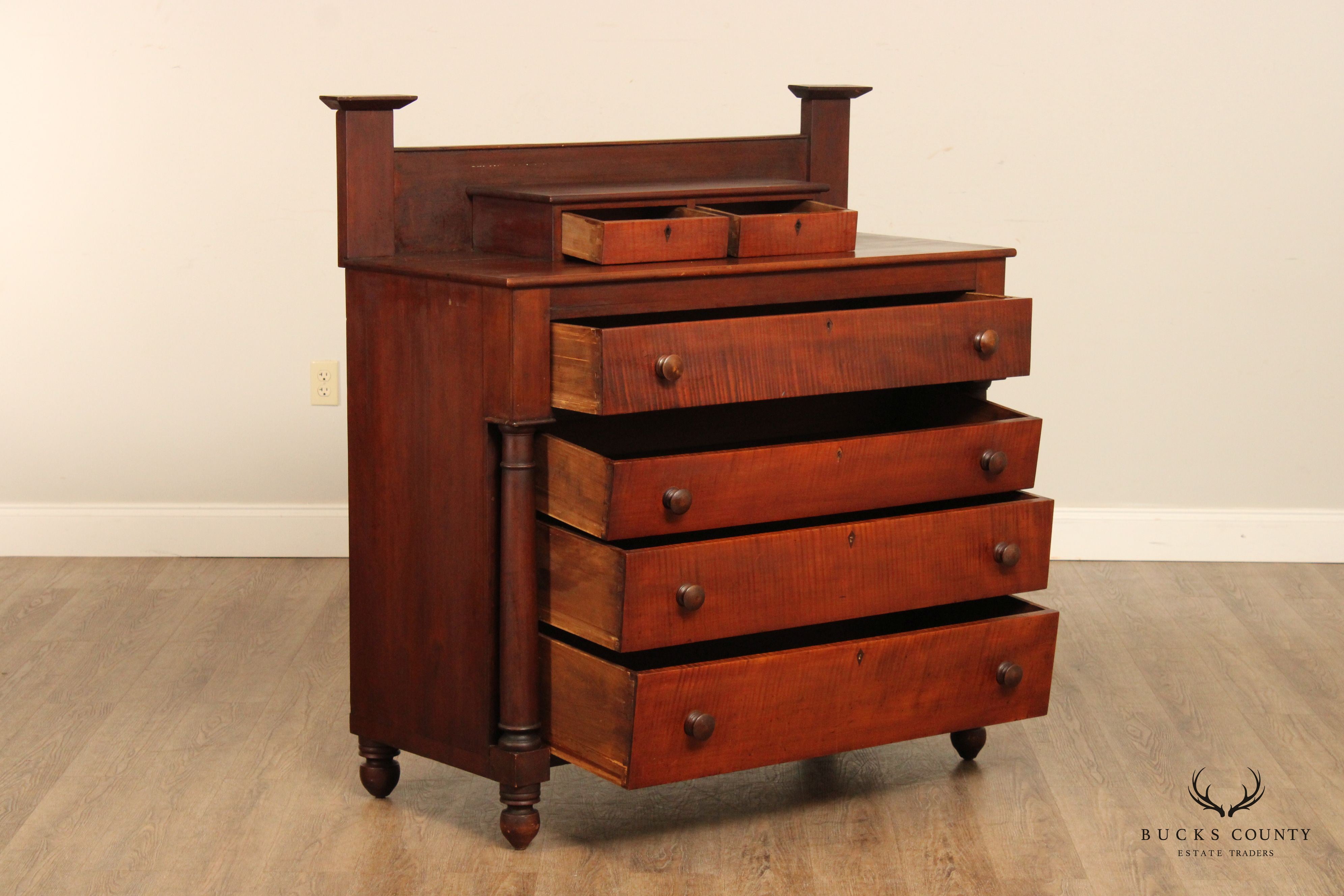 Antique Early 19th C. American Empire Tiger Maple Chest of Drawers